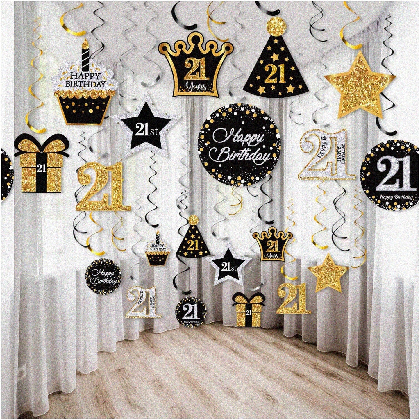 Shimmering 21st Birthday Party Decor Kit 30 Pieces