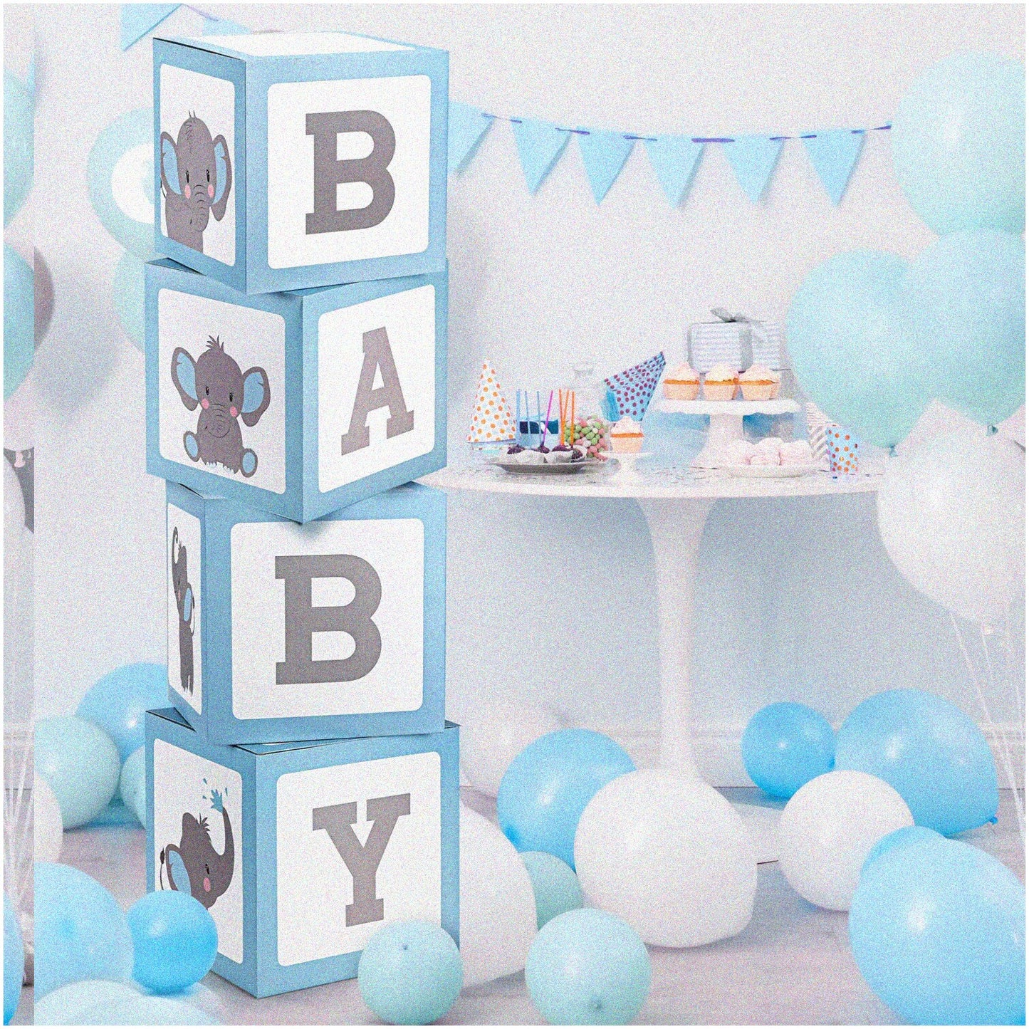 4 Pcs Blue Elephant Baby Letter Boxes for Party Decorations