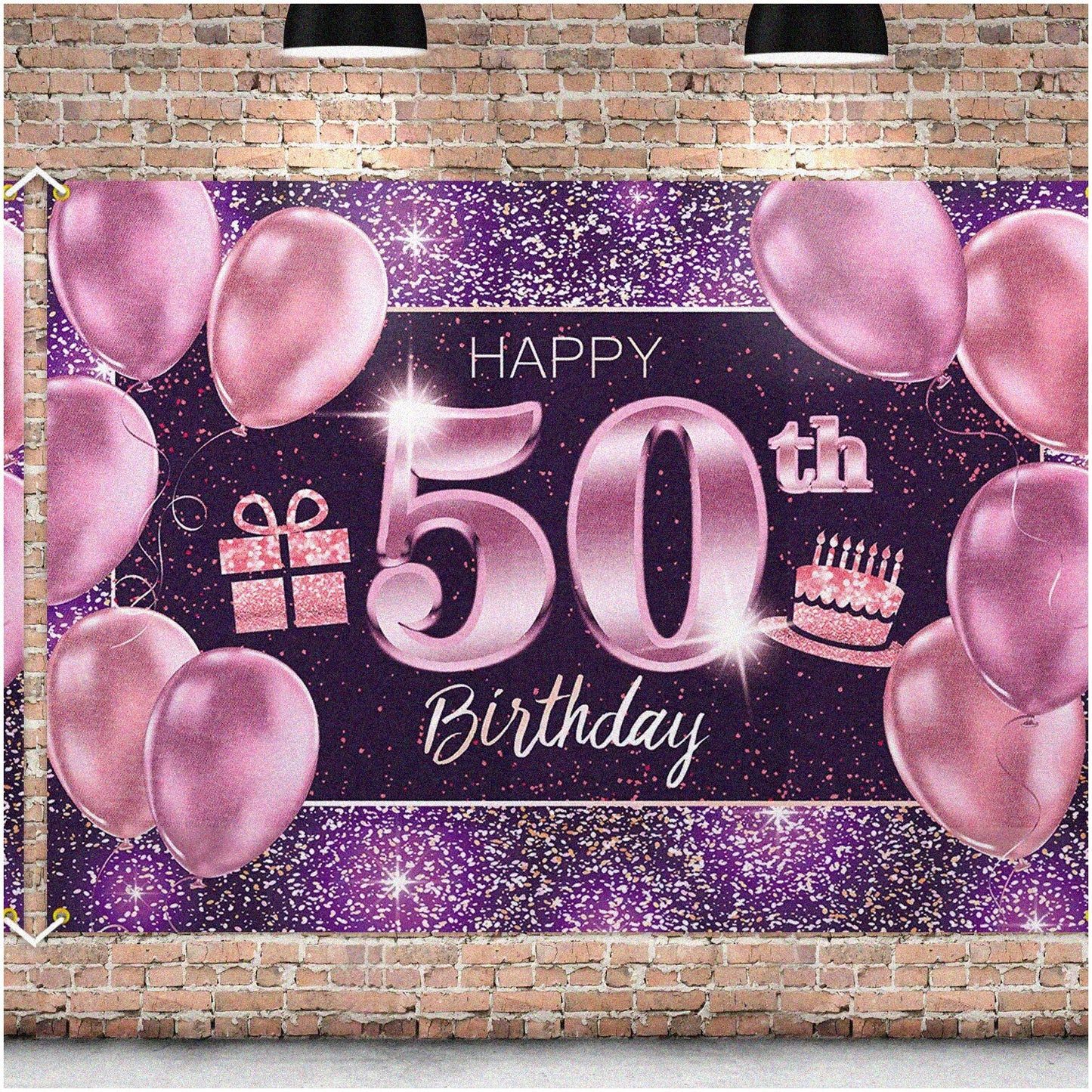 50th Birthday Backdrop 4x6ft Pink Purple Gold