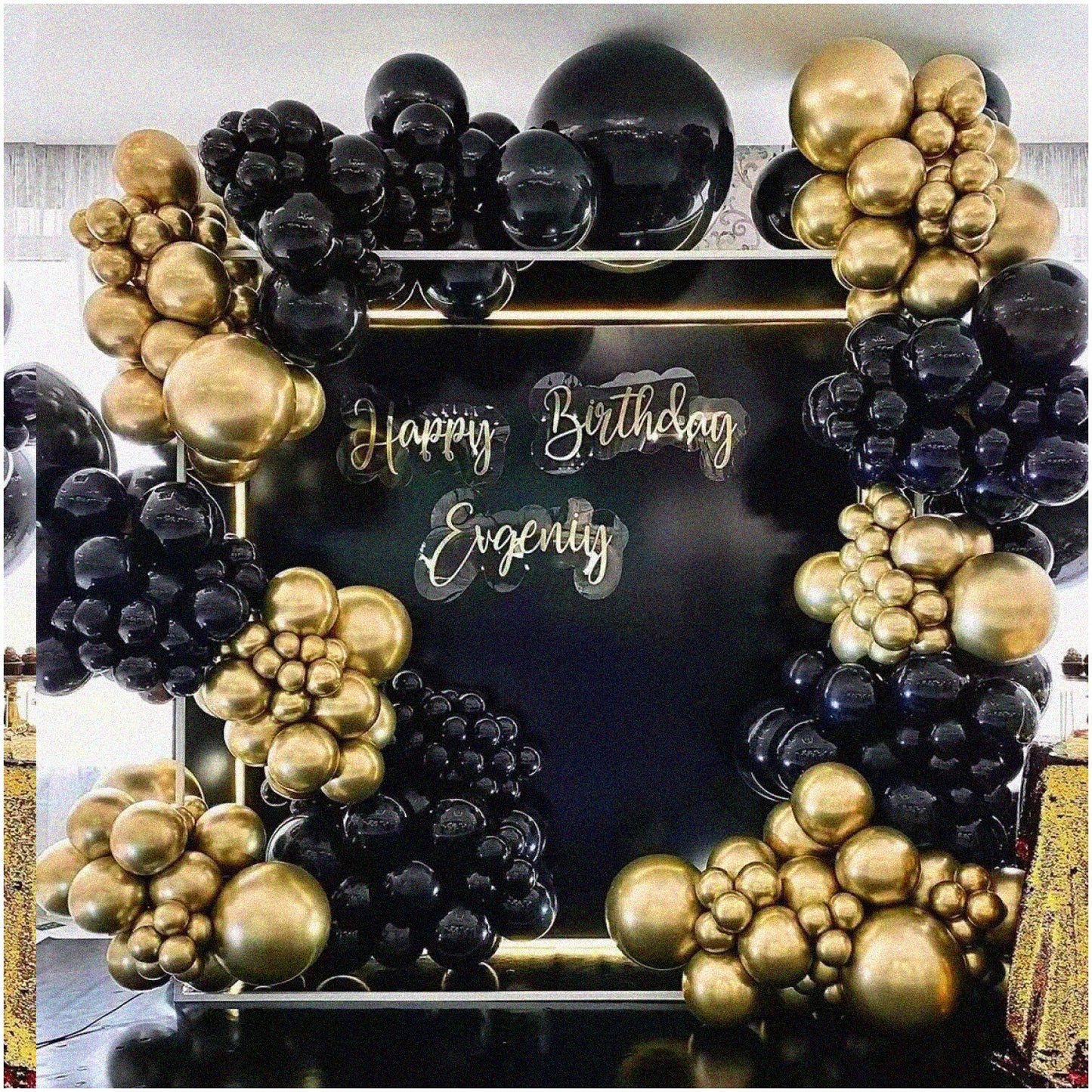 Balloon Garland Kit 142 Pcs Black Gold Latex and Chrome