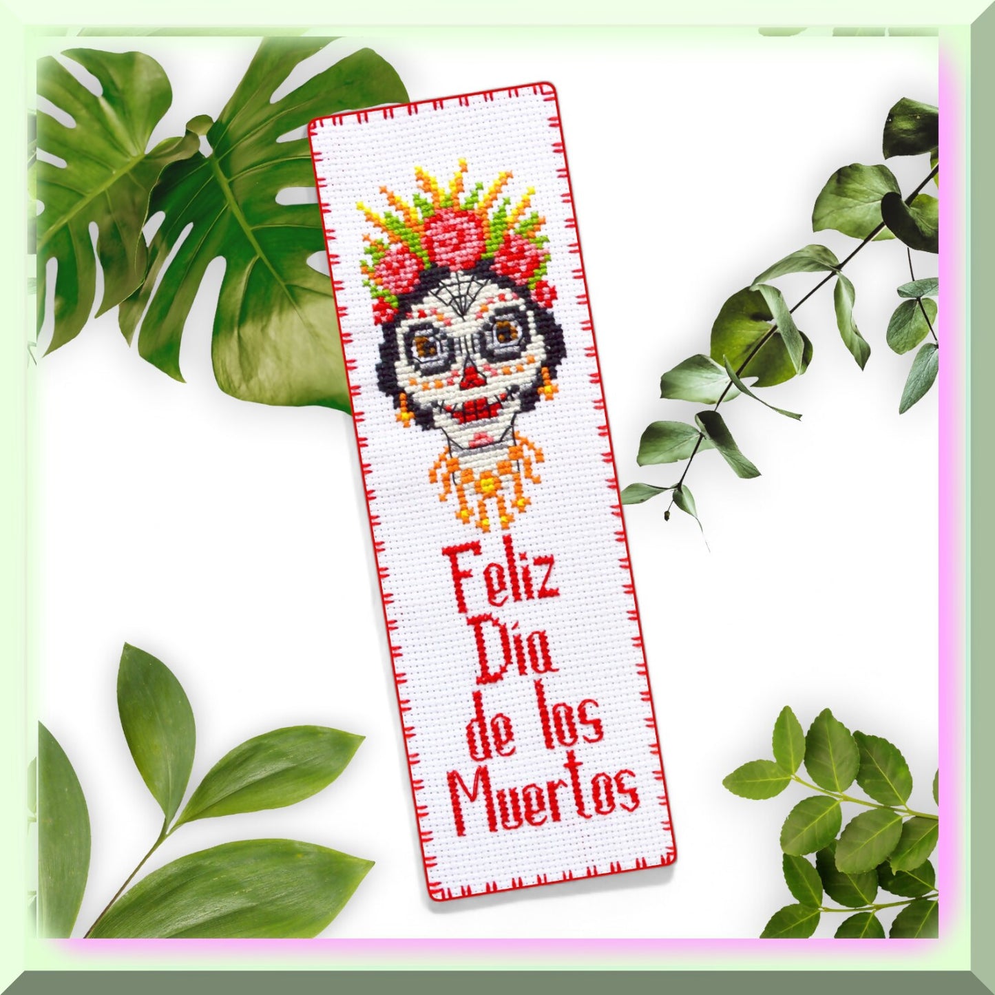 DIY Day of the Dead Bookmark Kit with Aida Canvas and Presorted Floss