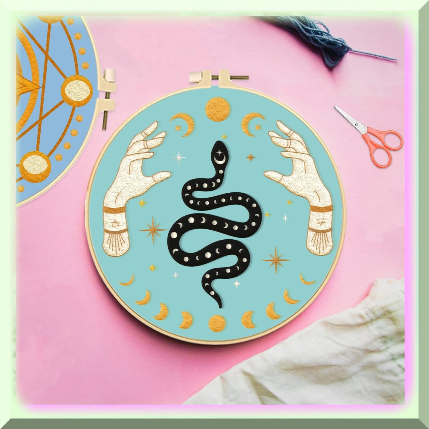 Beginner's Tarot Embroidery Kit with Patterns, Hoops, Floss, and Tools