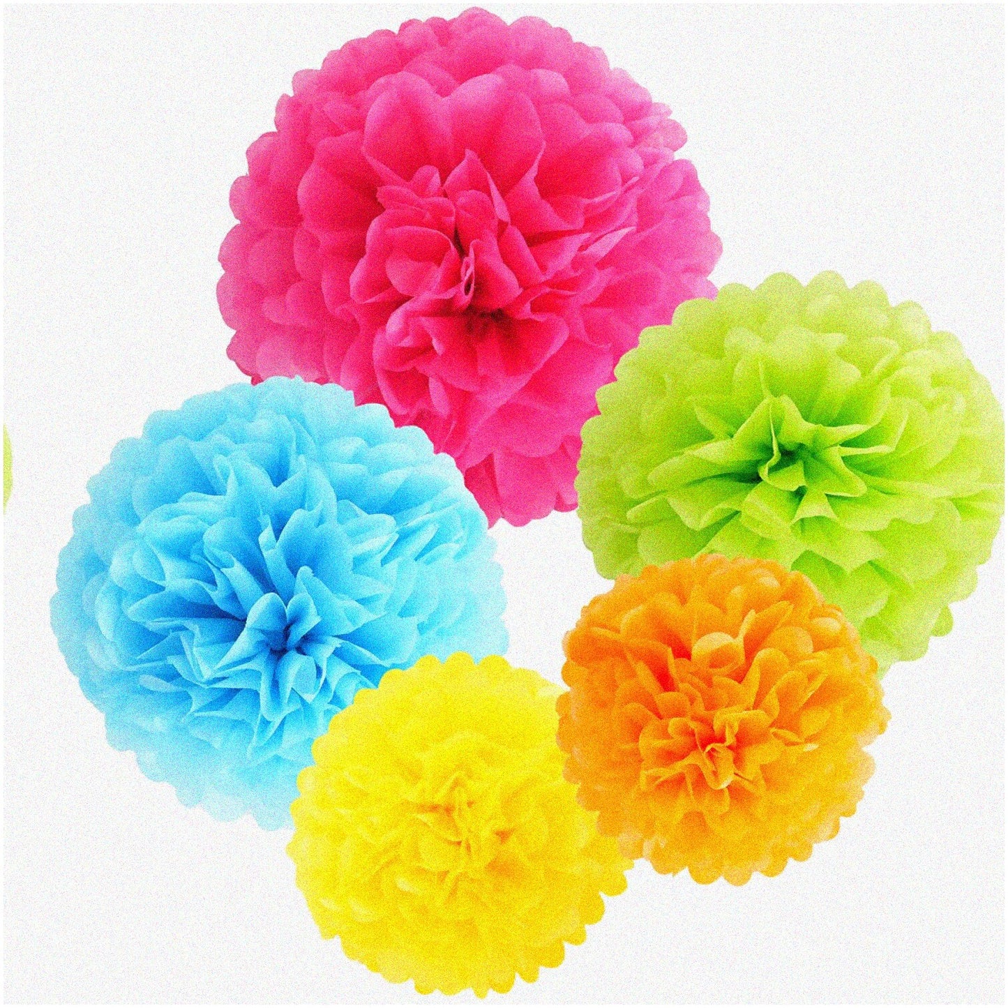 15 Assorted Paper Pom Poms, 10-14 Inches, Rainbow Colors