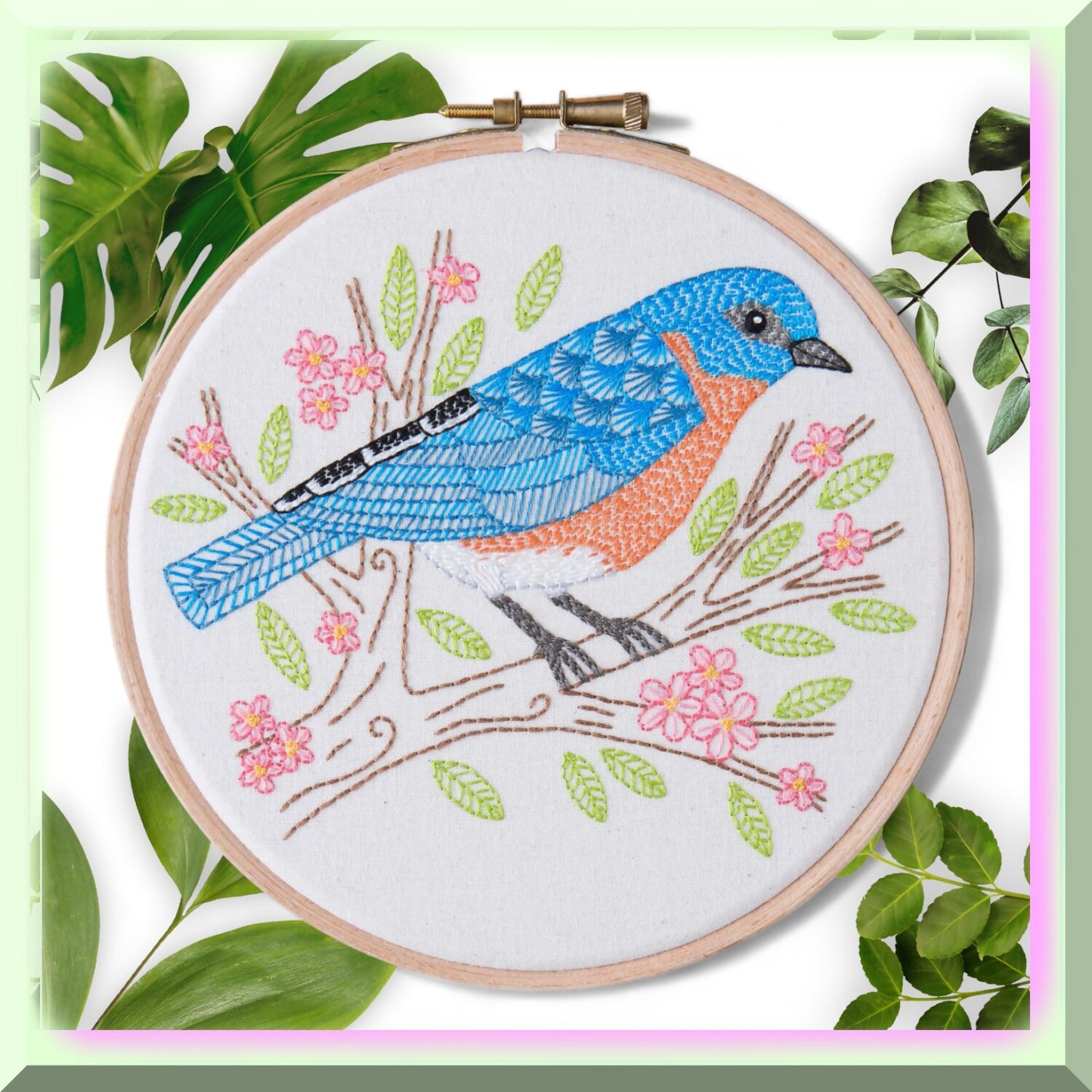 Beginner Embroidery Kit with Cross Stitch Patterns and Wooden Hoop