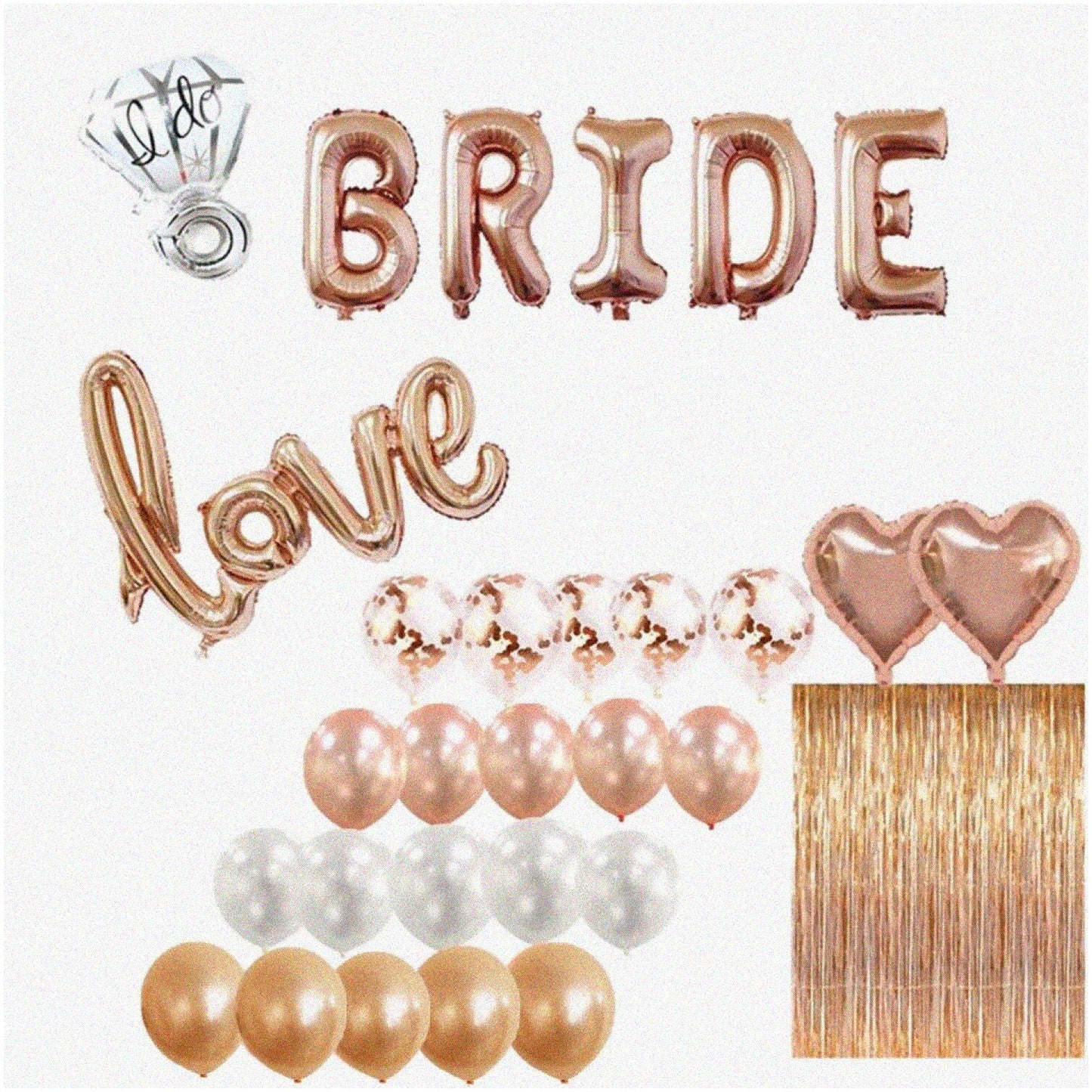 Rose Gold Bridal Shower Decorations Kit with Balloons and Fringe Curtain