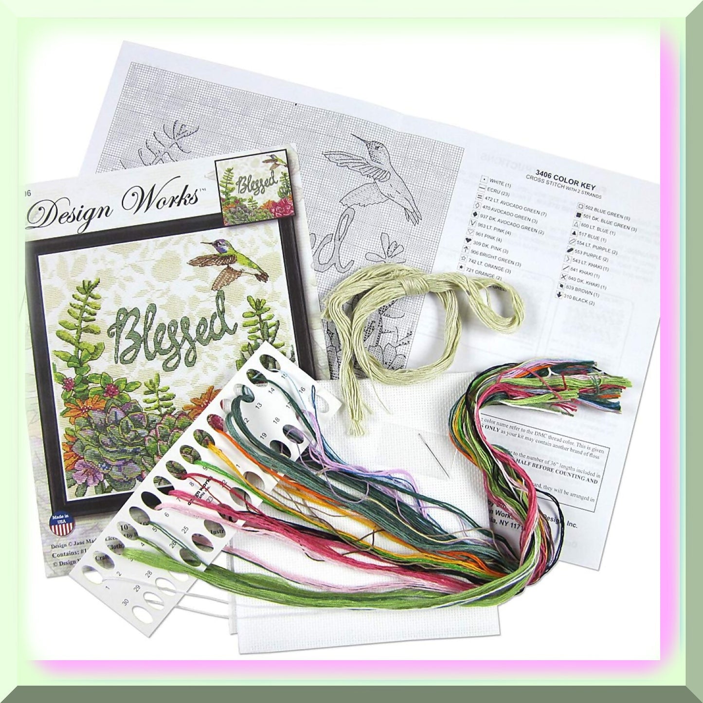 Cross Stitch Kit with 14 Count Aida and Embroidery Floss