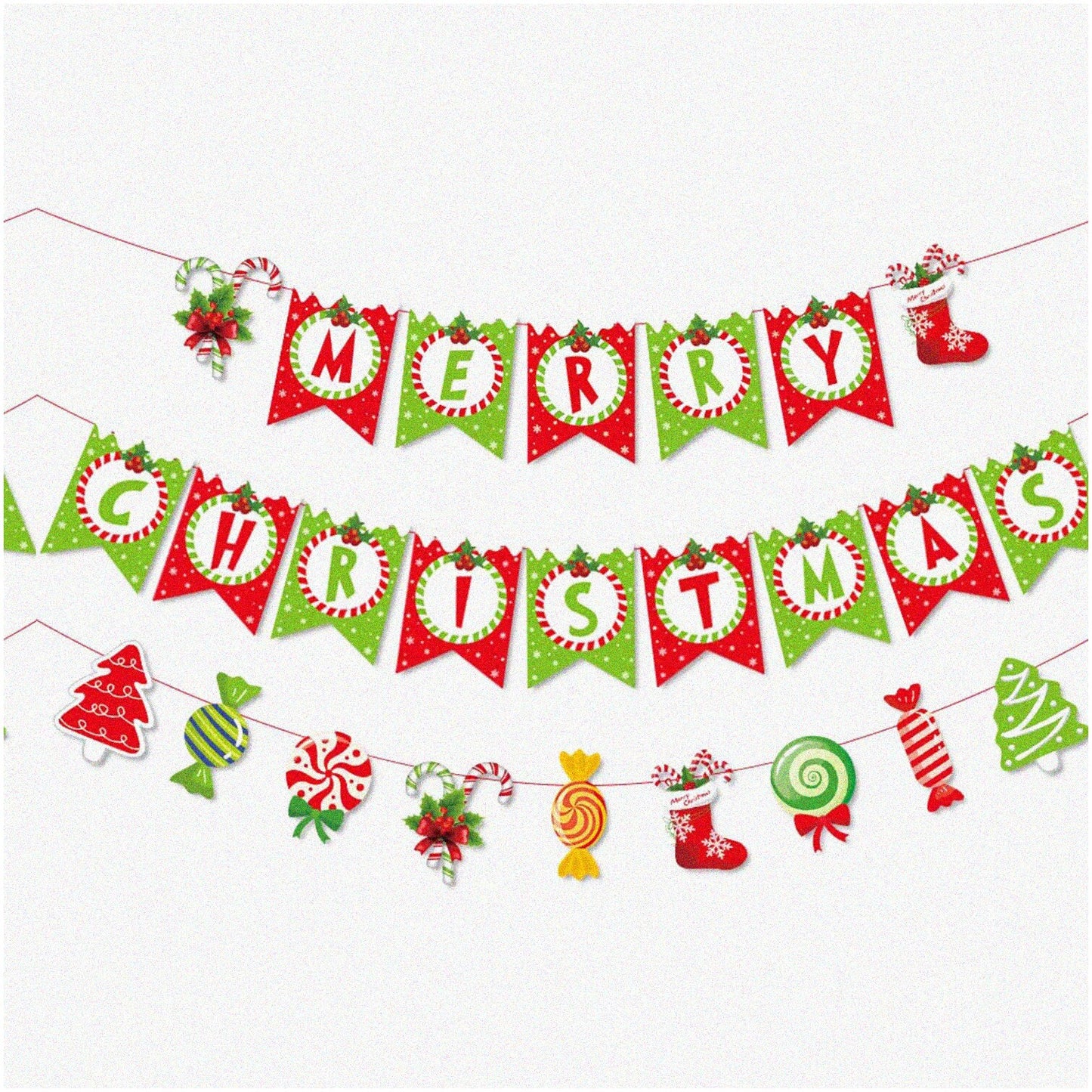 Festive Holiday Decorations Set with Bunting and Paper Trees