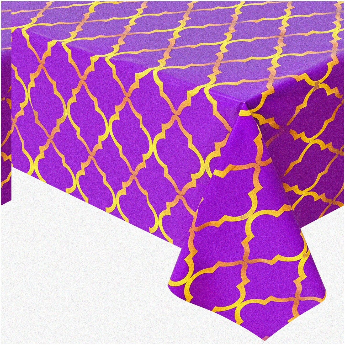 2-Piece Purple Gold Lattice Plastic Tablecloth Set 87x51 Inches