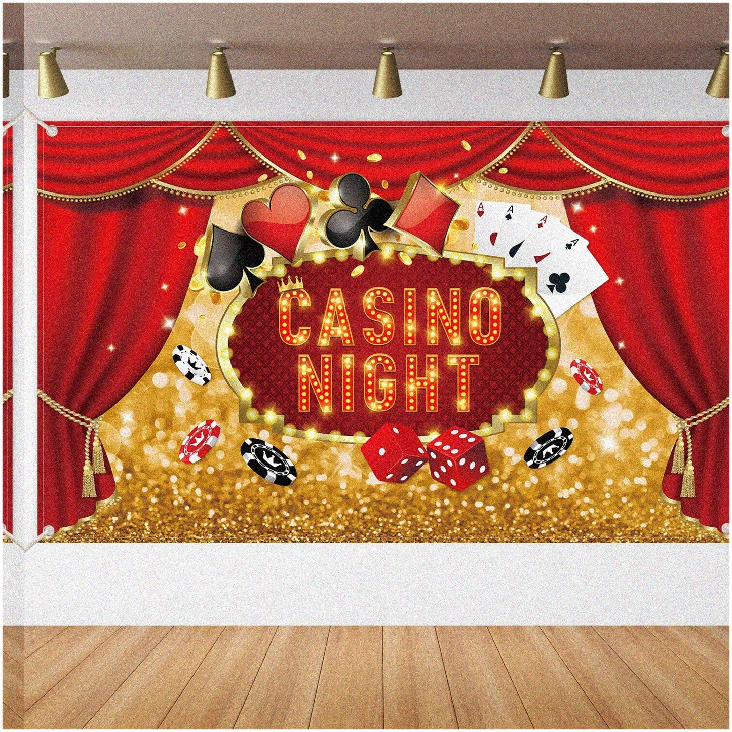 Casino Night Party Decor Large Backdrop Glitter Banner Bokeh Photo