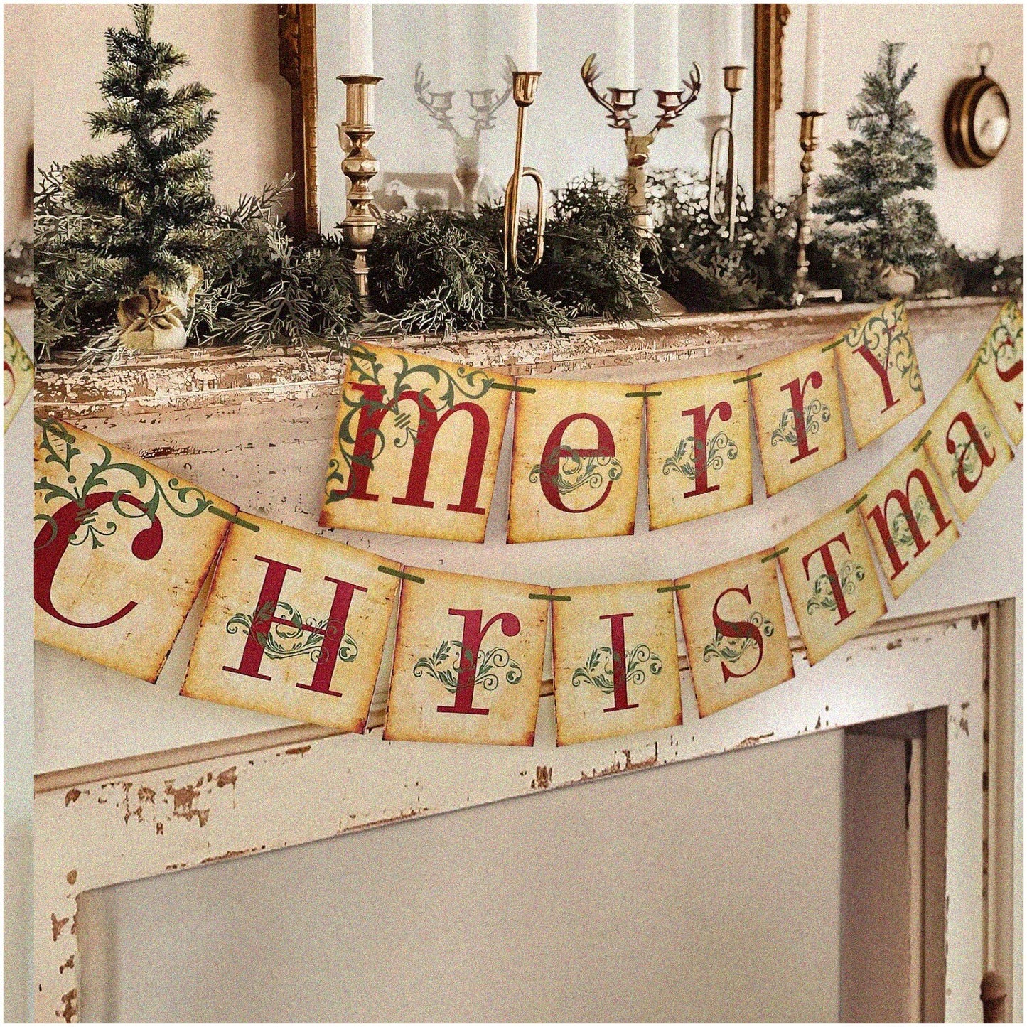 Retro Victorian Merry Banner Holiday Decor 84 Inches