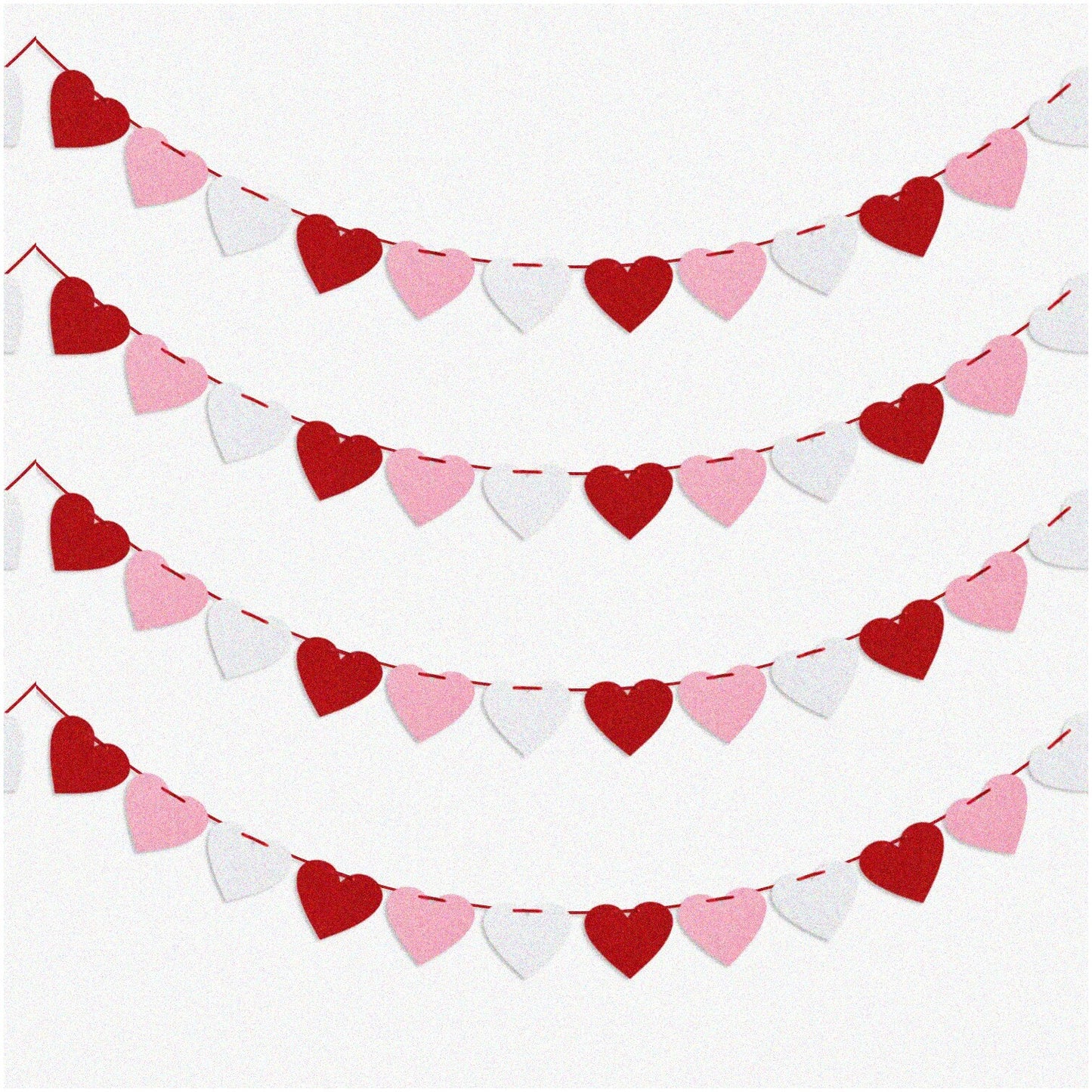 Felt Heart Garland Set of 4 Banners, 48 Hearts, Red Pink White