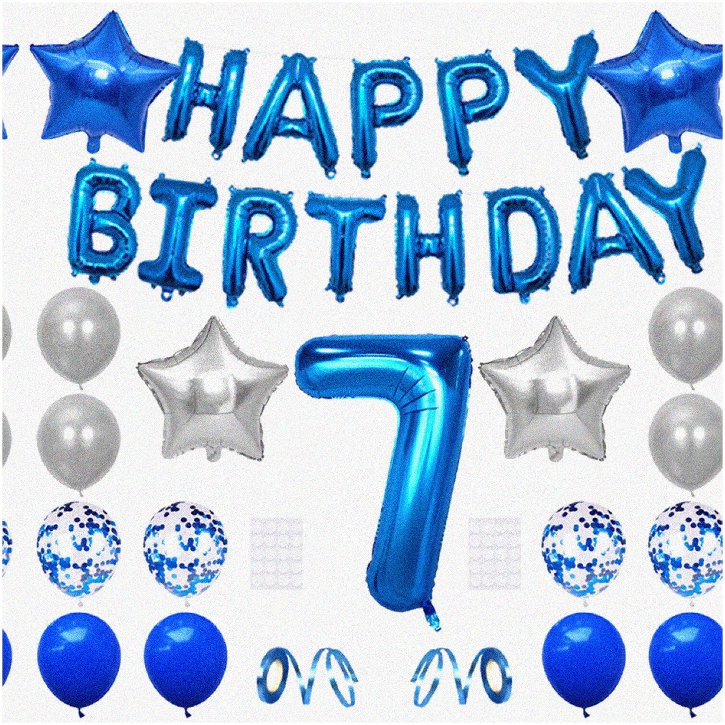 7th Birthday Balloon Kit with Blue Silver Decorations
