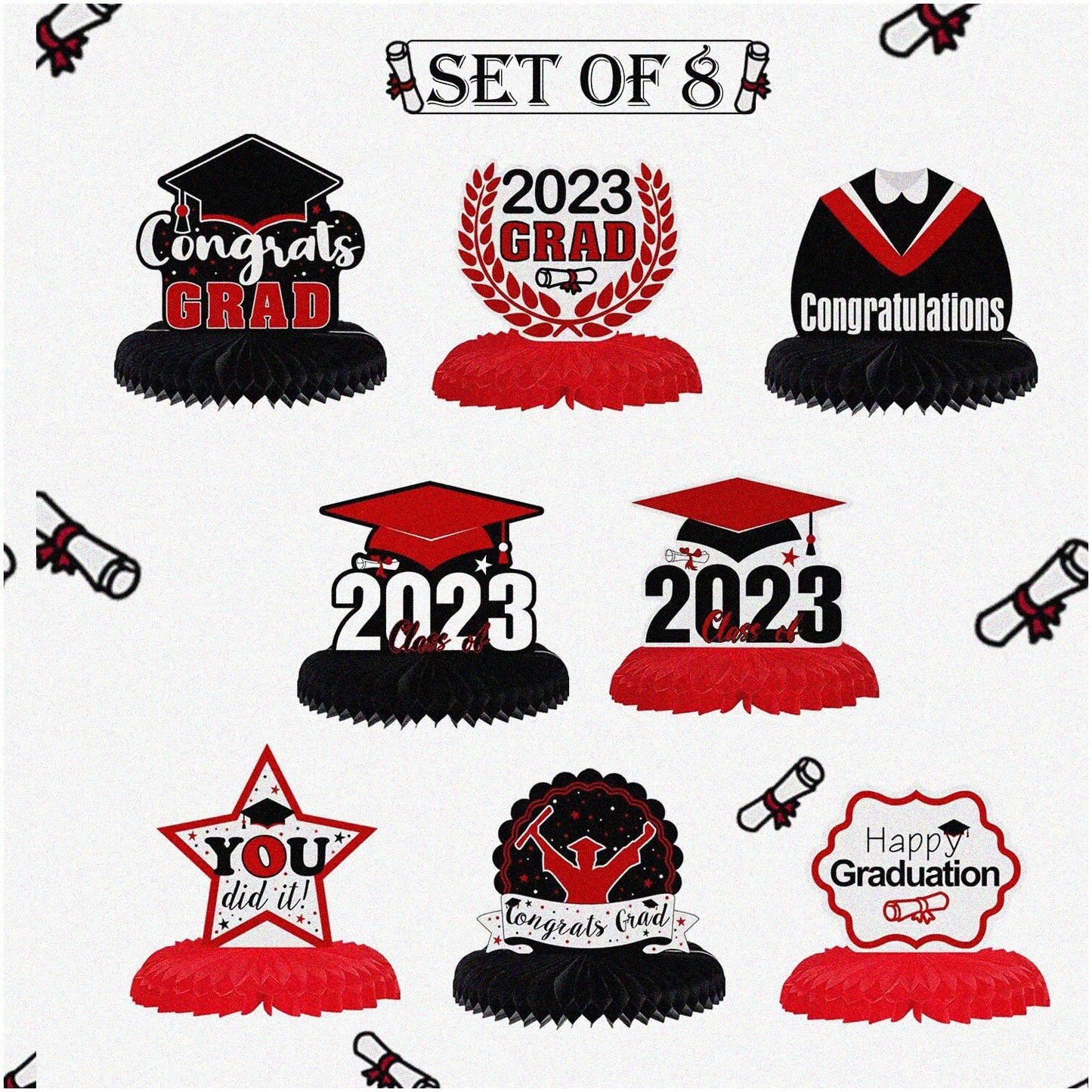 8pcs Red Honeycomb Graduation Table Centerpieces