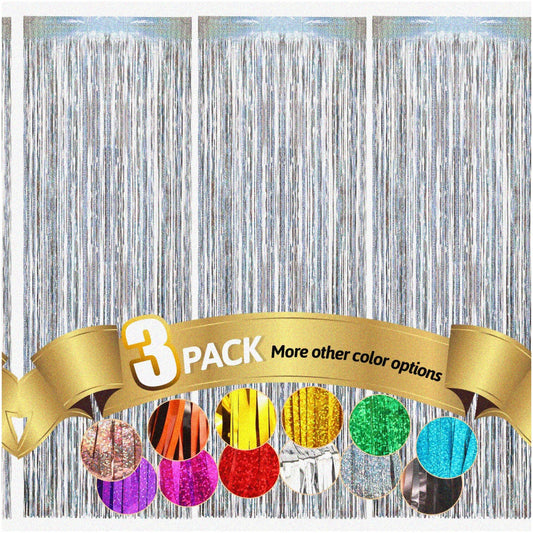 Shimmering Silver Fringe Rain Curtain 8ft 3 Pack