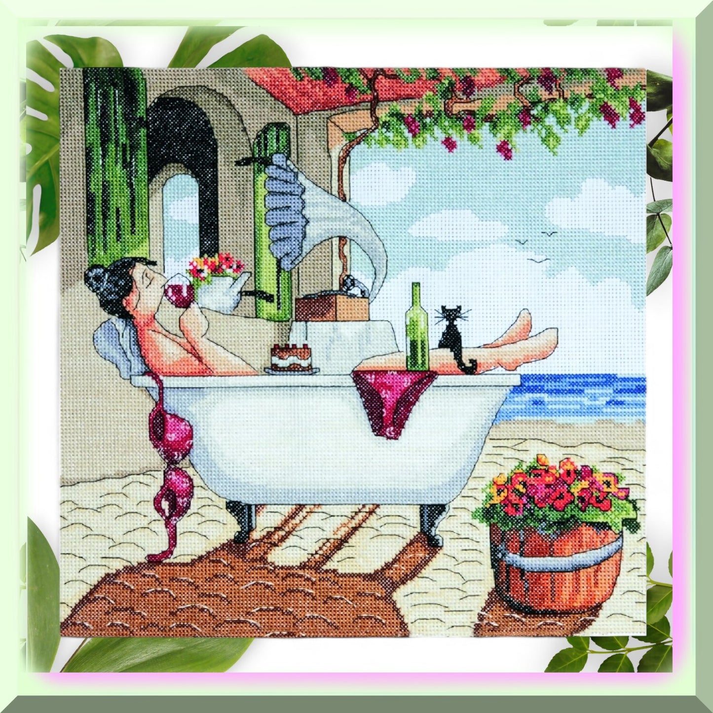 Cross Stitch Kit with 14 Count White Aida and Embroidery Floss