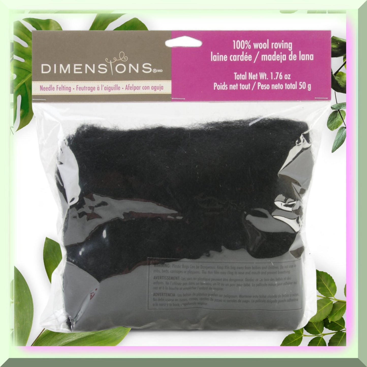 Black Wool Roving Roll for Needle Felting Crafting