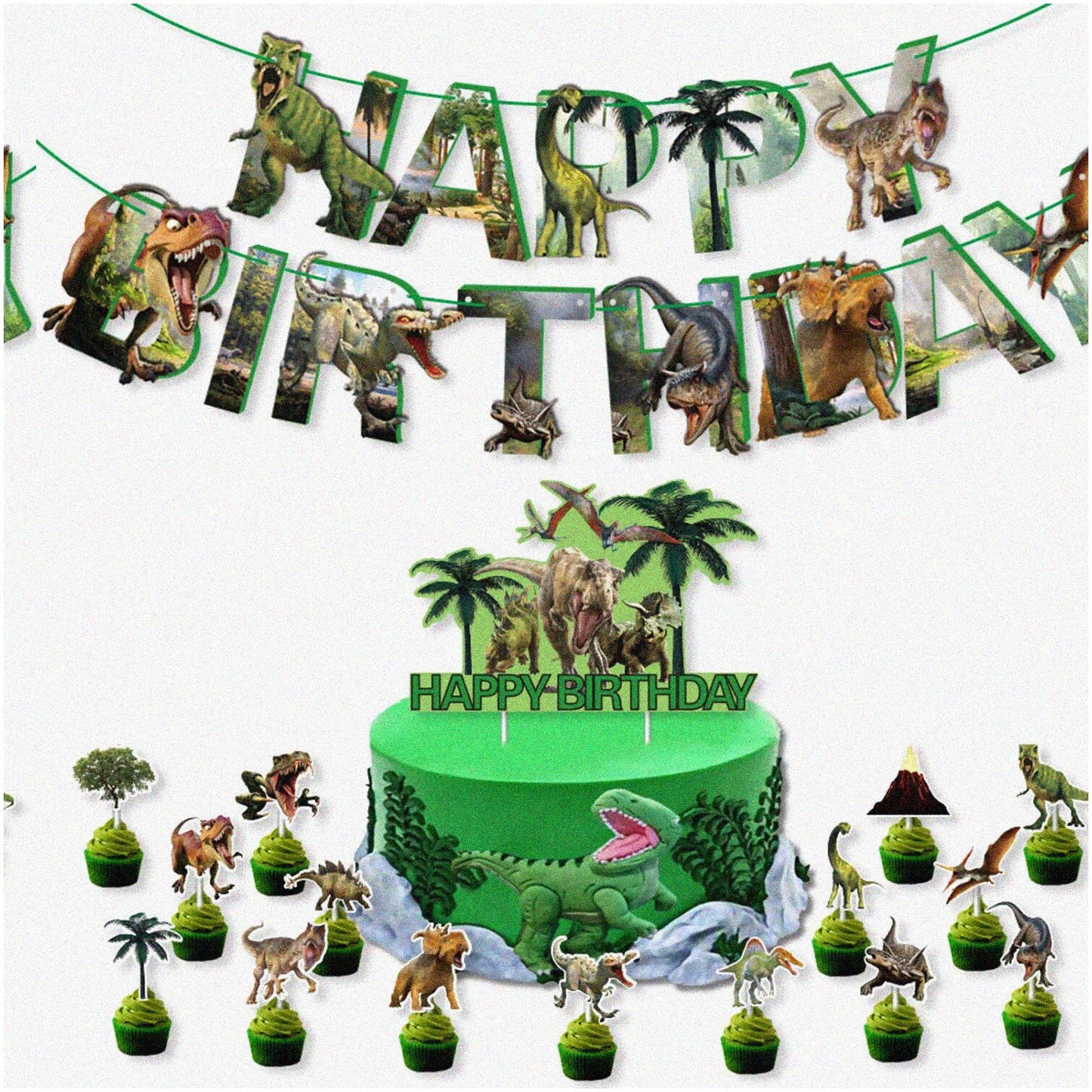Dinosaur Birthday Party Kit with Banner and Toppers