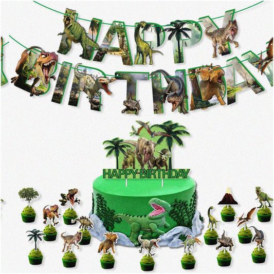 Dinosaur Birthday Party Kit with Banner and Toppers