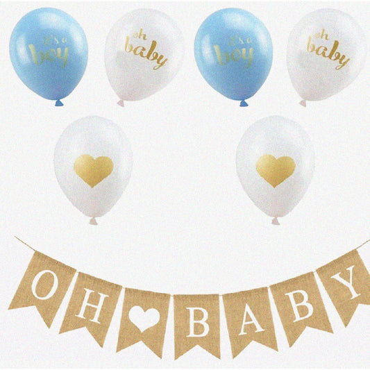 Baby Shower Celebration Kit with Balloons and Burlap Garland