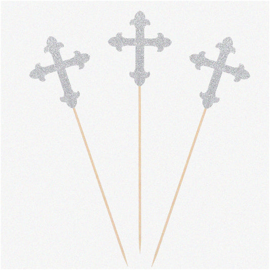 Sparkling Faithful Moments Cross Decor Sticks Set (10)