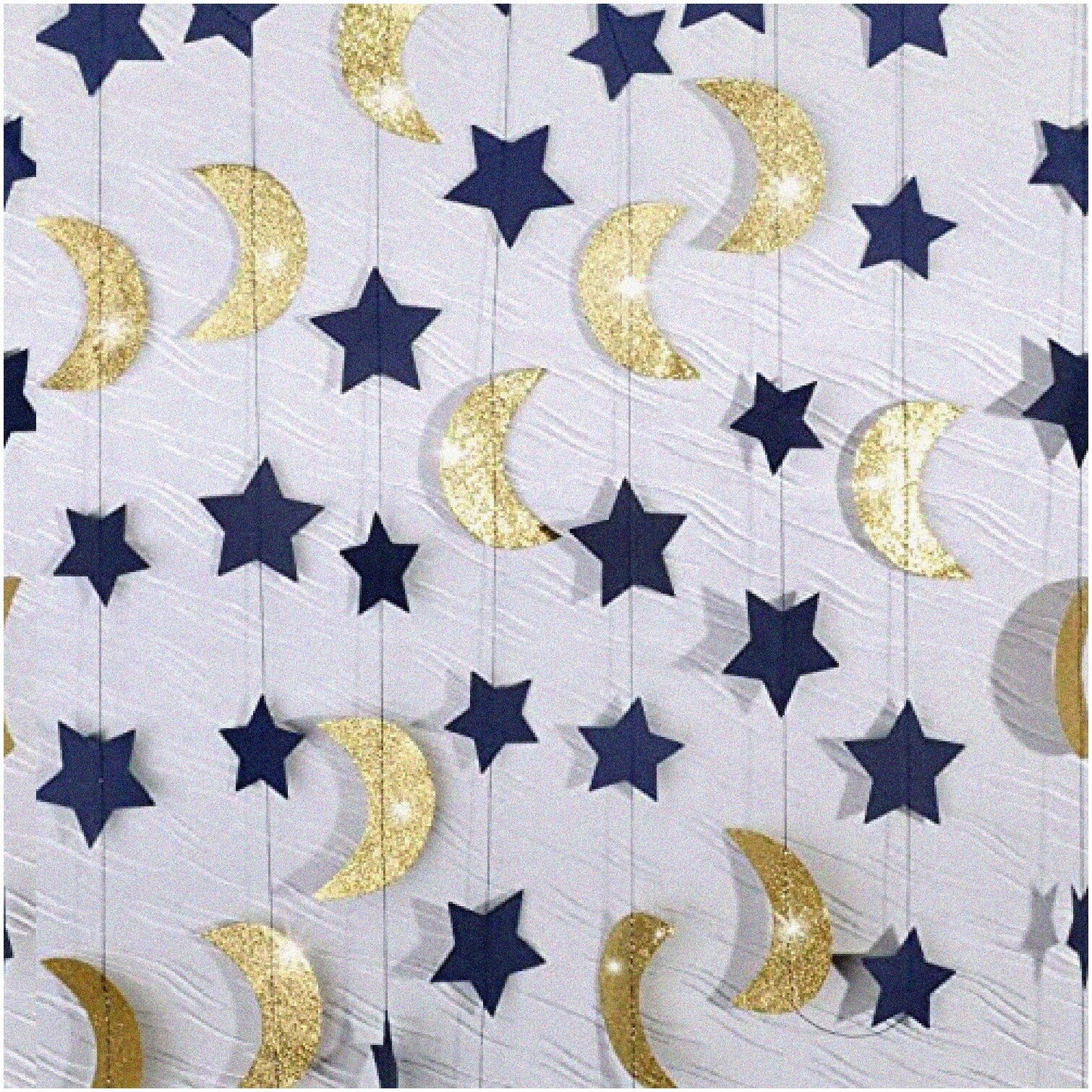 Navy Blue and Gold Star Moon Garland, 8 ft, 2 pcs