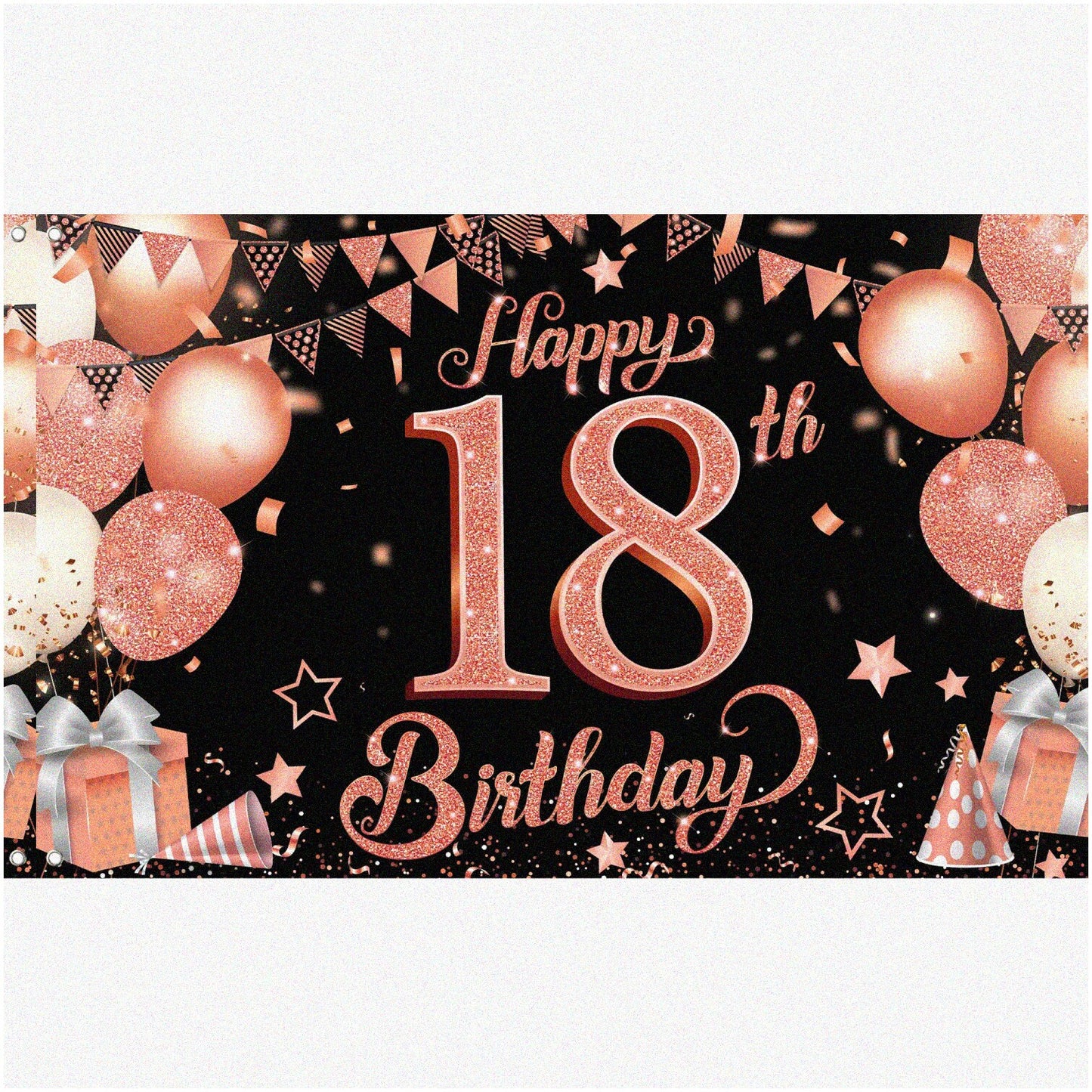 72x44 Inch Rose Gold and Black Birthday Backdrop