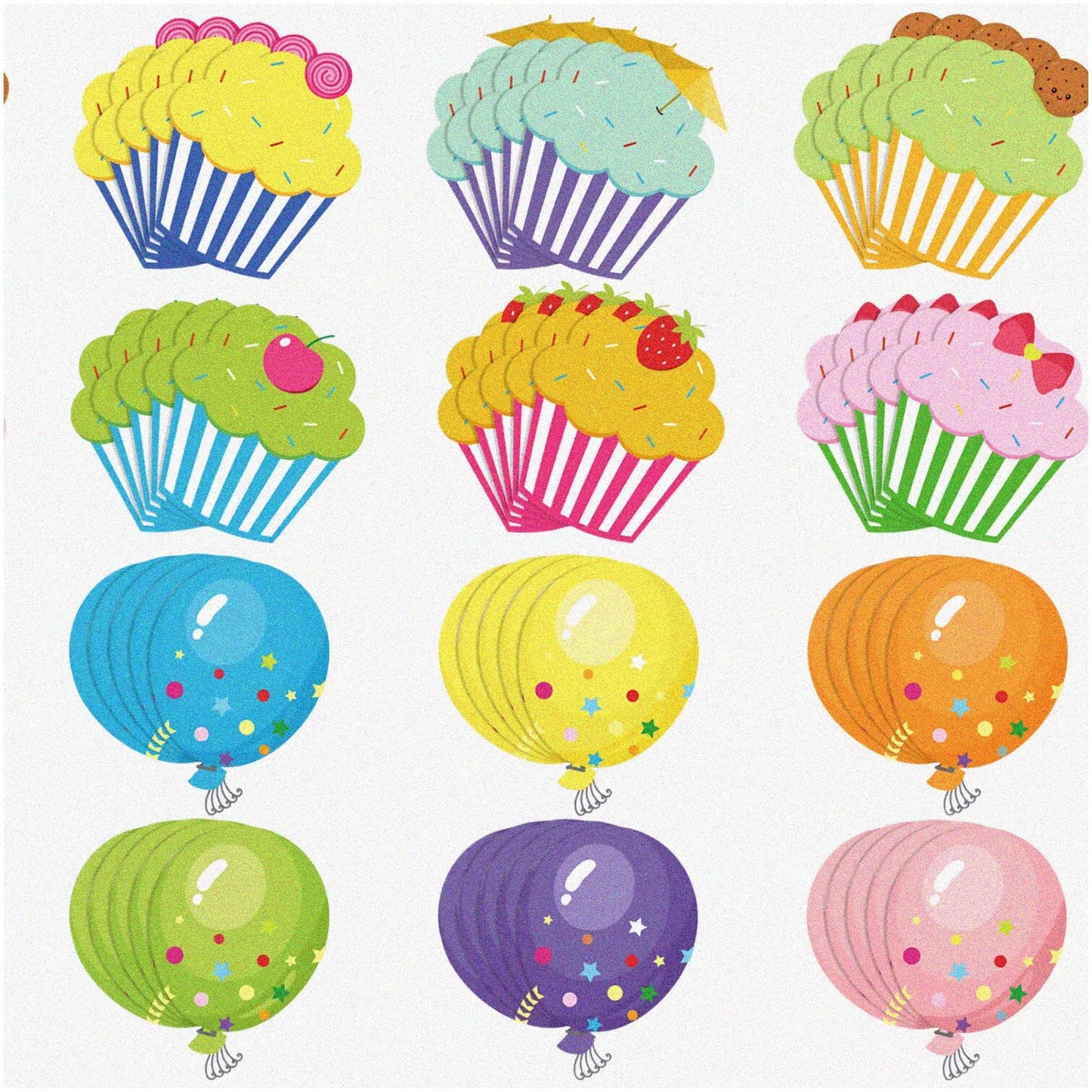 60-Piece Birthday Bulletin Board Kit with Cupcake and Balloon Cutouts