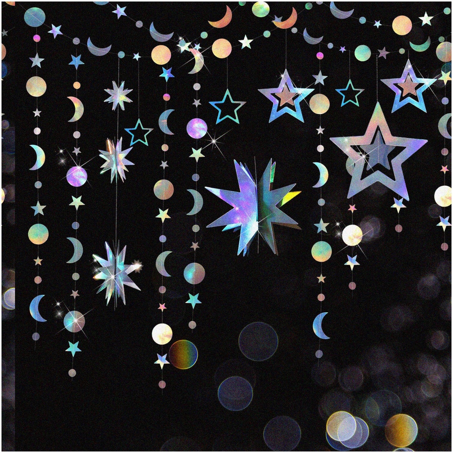 Iridescent Star Garland 7 Pcs Hanging Decorations