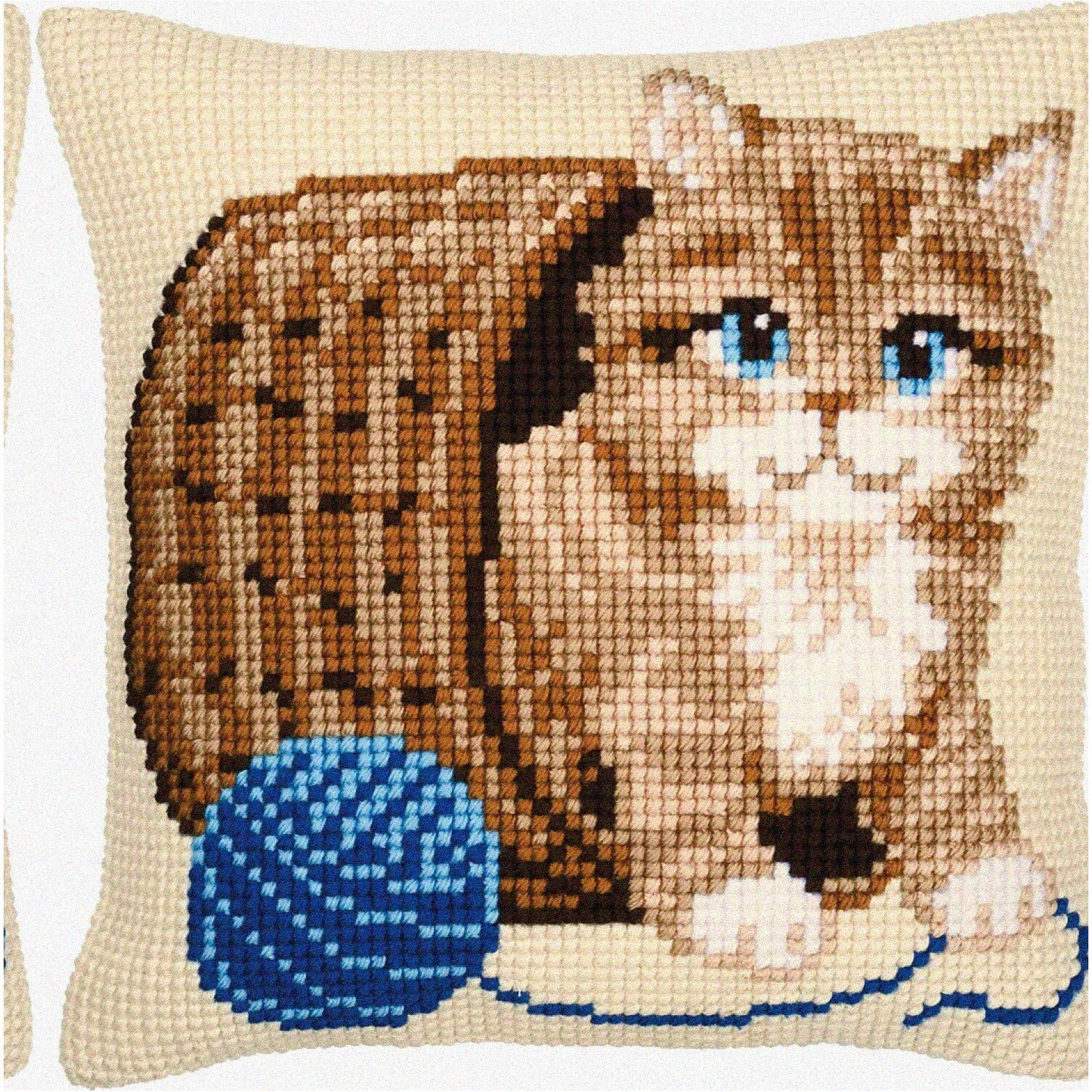 Cross Stitch Cushion Kit with Cat Design, 16x16 Inches