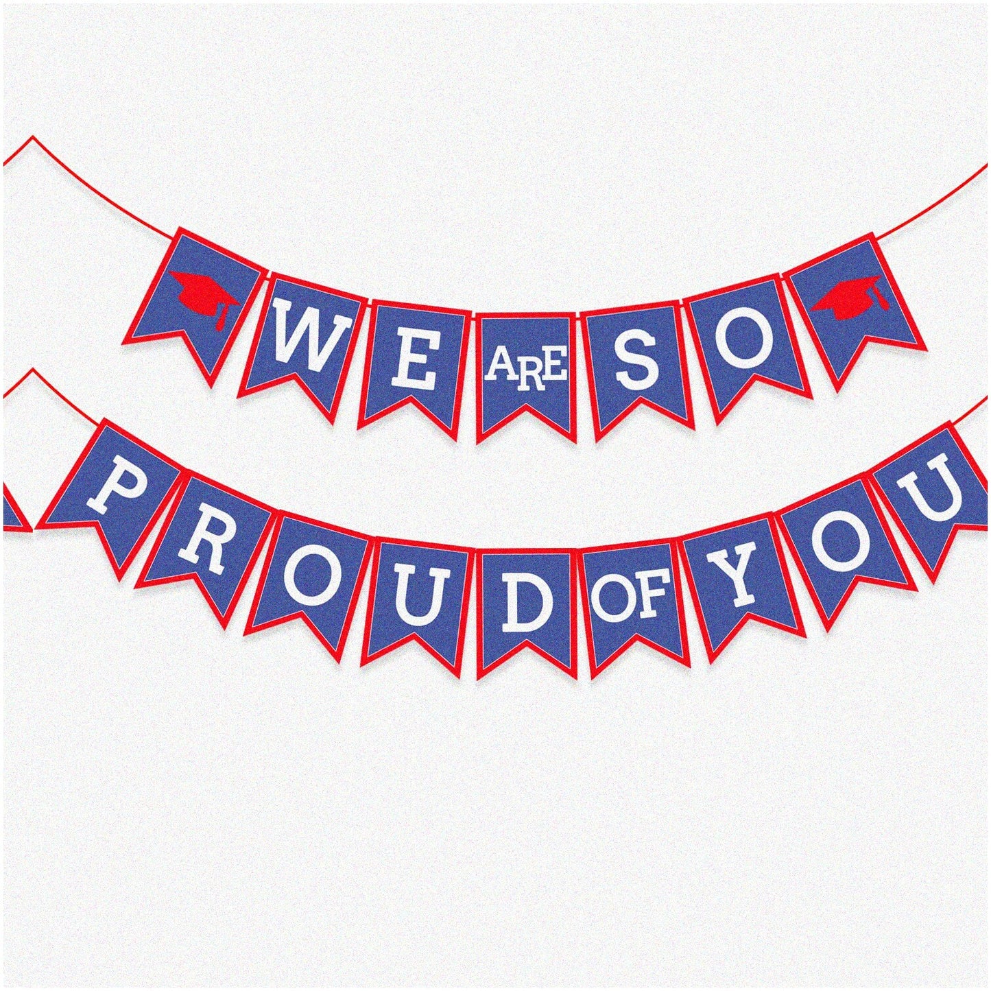 Red and Blue Graduation Banner with Garland Backdrop