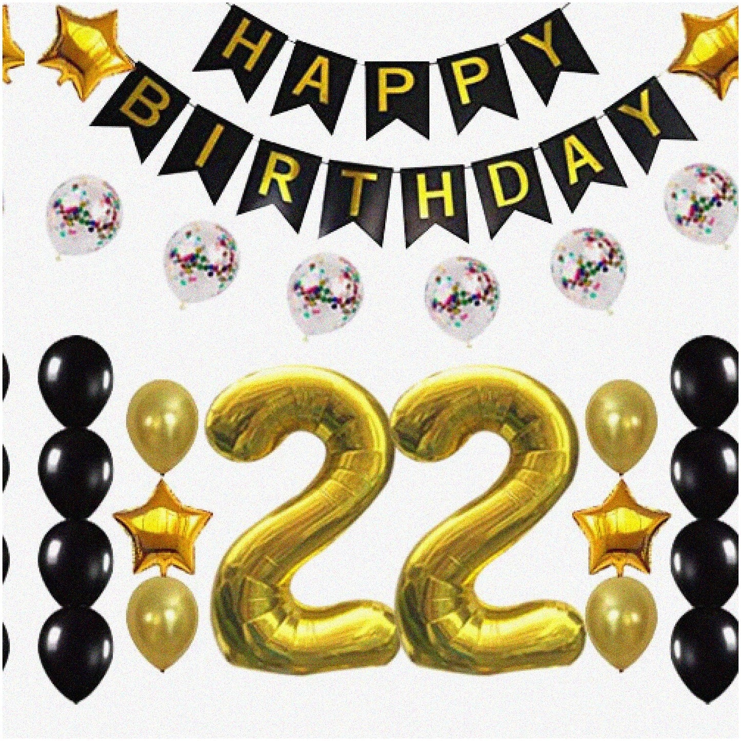 Golden 22nd Birthday Bash Kit with Balloons and Banner
