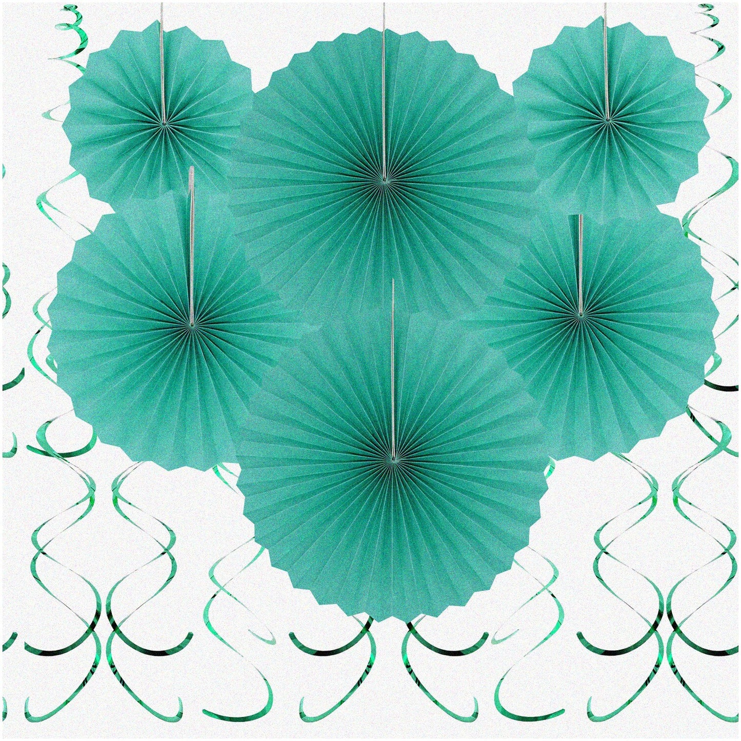20pc Teal Blue Hanging Paper Fans and Swirls for Events
