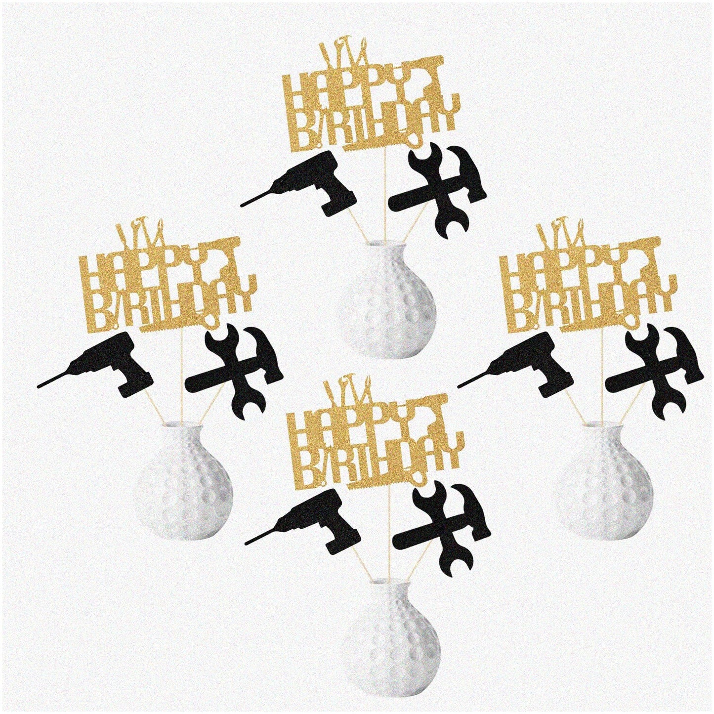 12 Black Engineer-Inspired Centerpiece Sticks for Mechanic Birthday