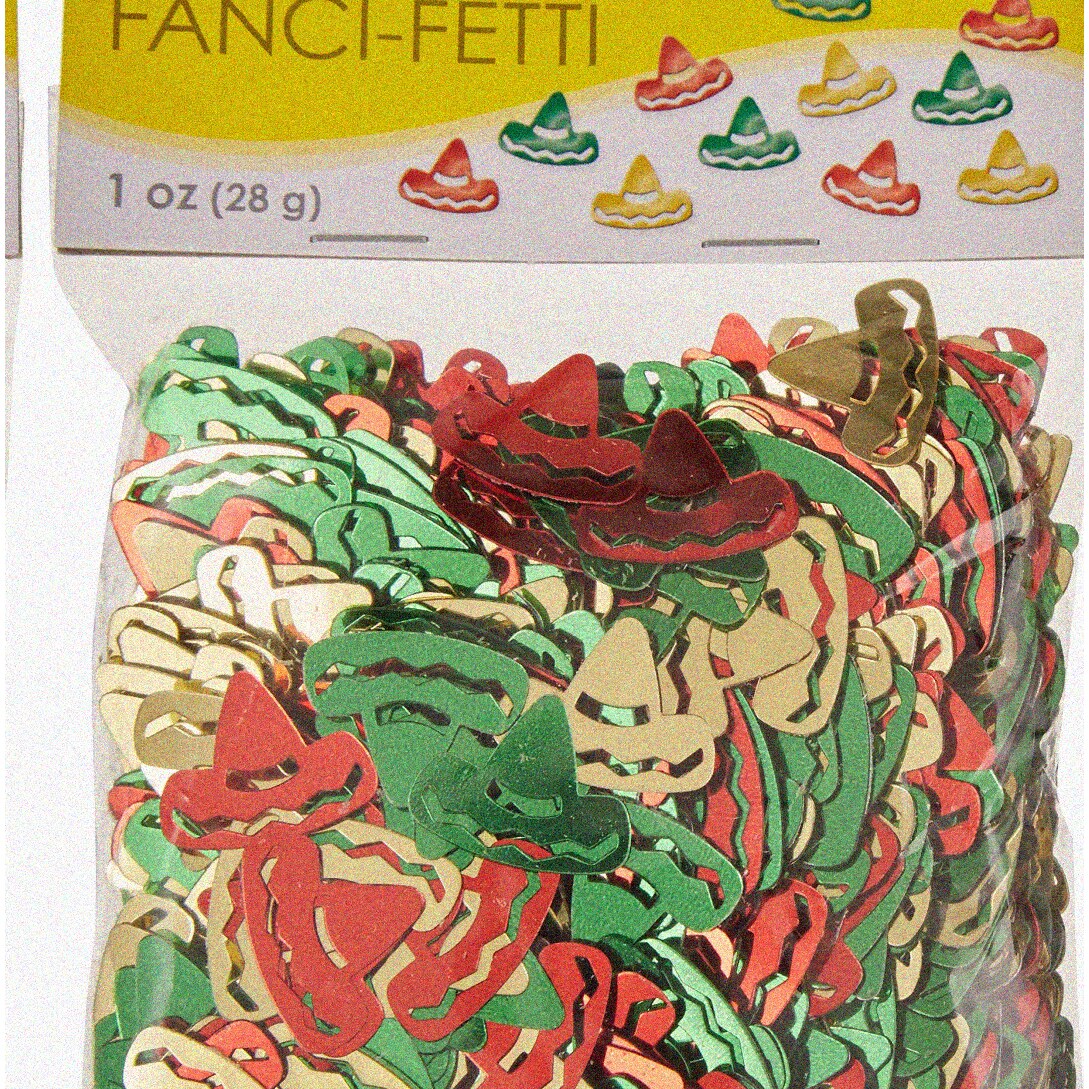Metallic Plastic Sombrero Confetti 1oz Red Gold Green