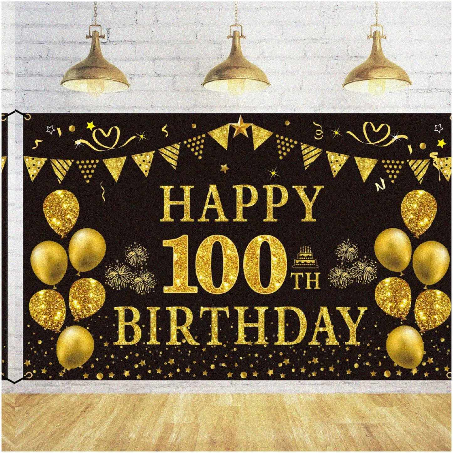 Golden Milestone 100th Birthday Backdrop Banner