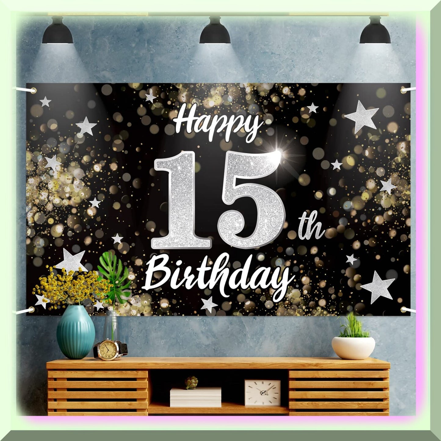 15th Birthday Celebration Kit Black Silver Decorations