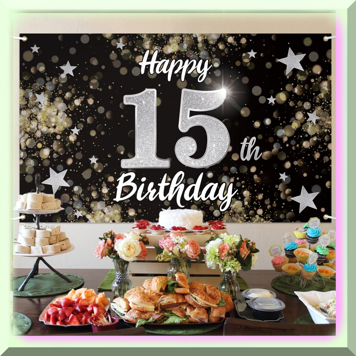 15th Birthday Celebration Kit Black Silver Decorations