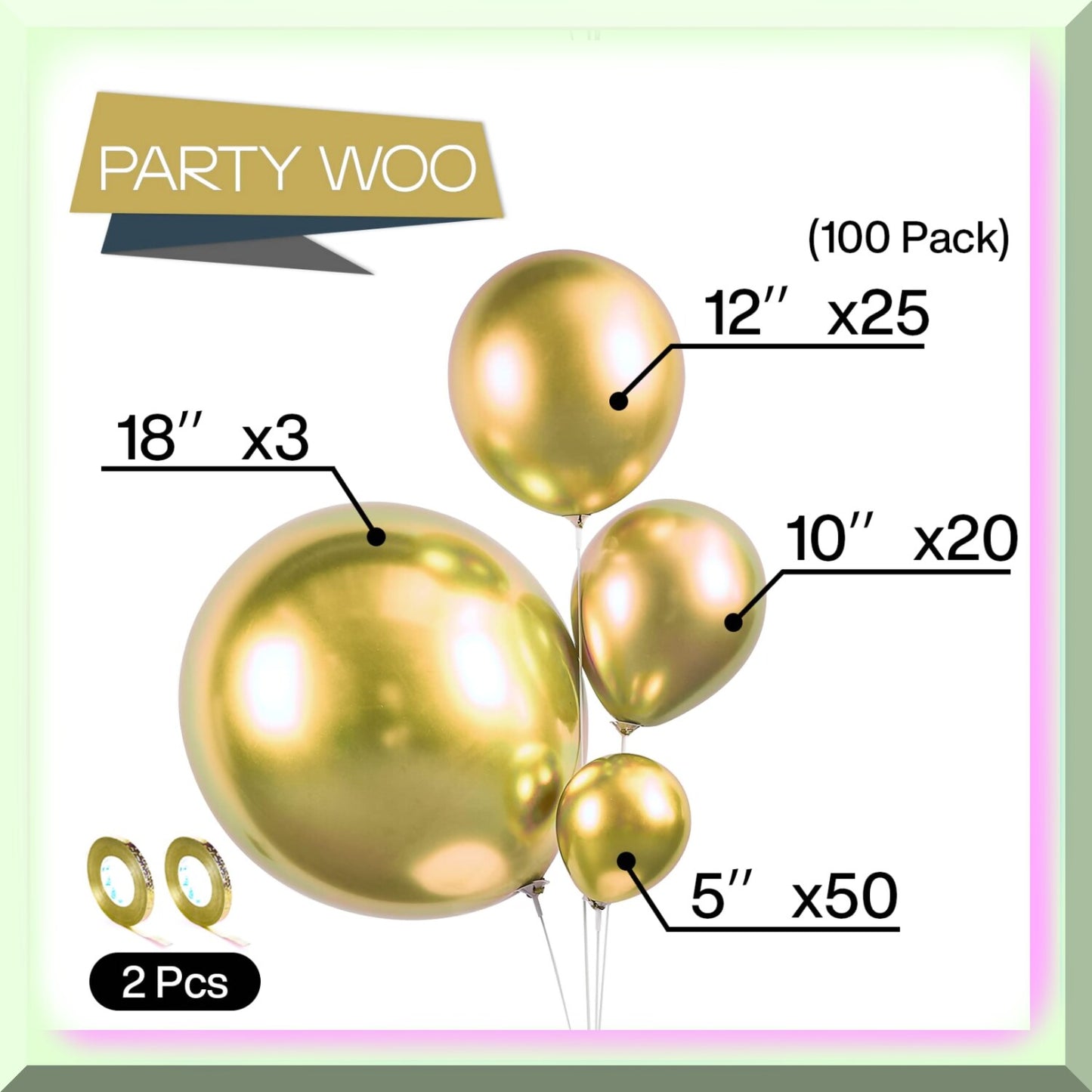 100-Piece Assorted Gold Metallic Balloons Set