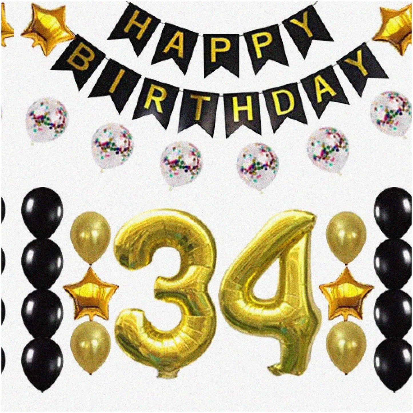 34th Birthday Celebration Kit with Banner, Balloons, and Number Sets