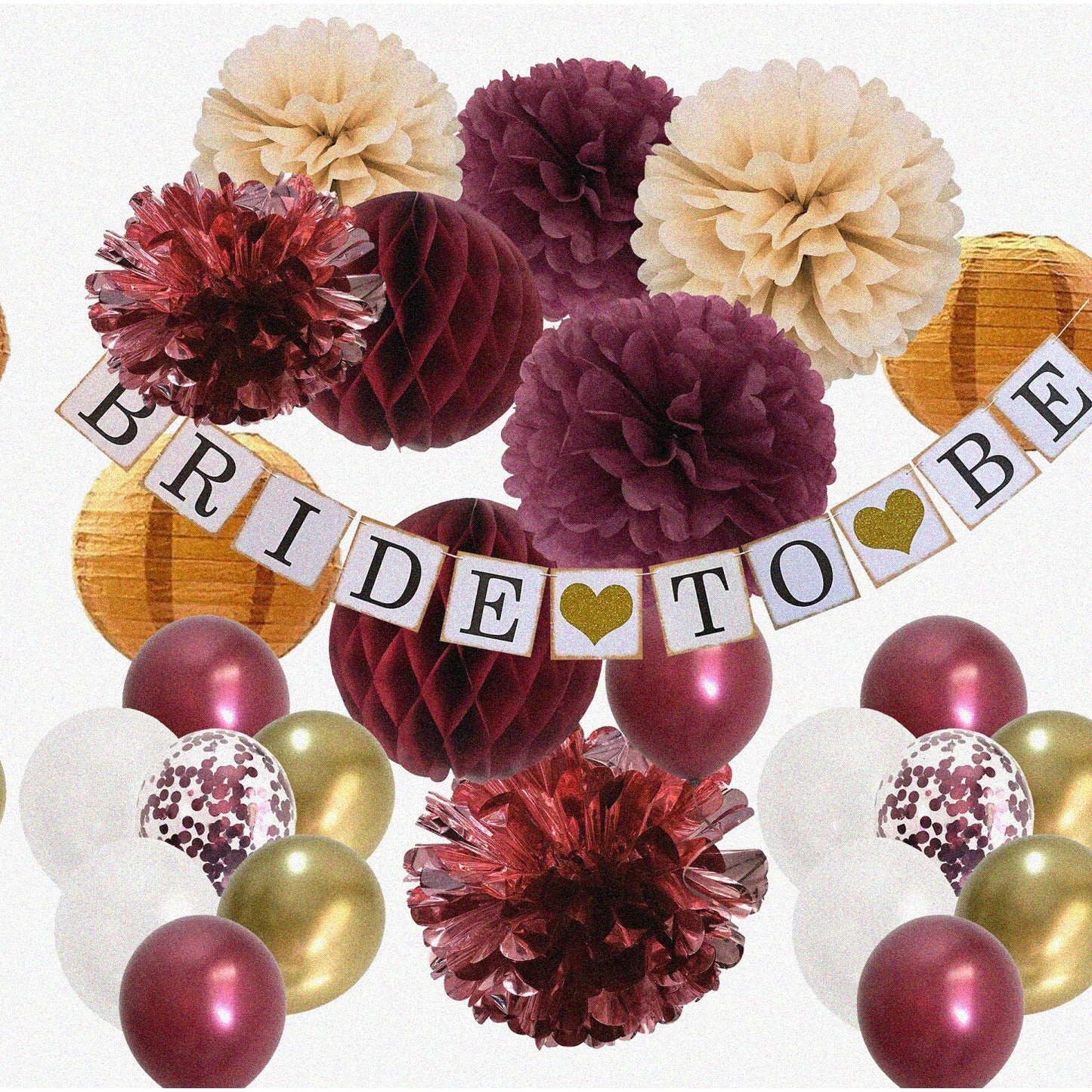 Burgundy Gold Maroon Bachelorette Party Decor Kit