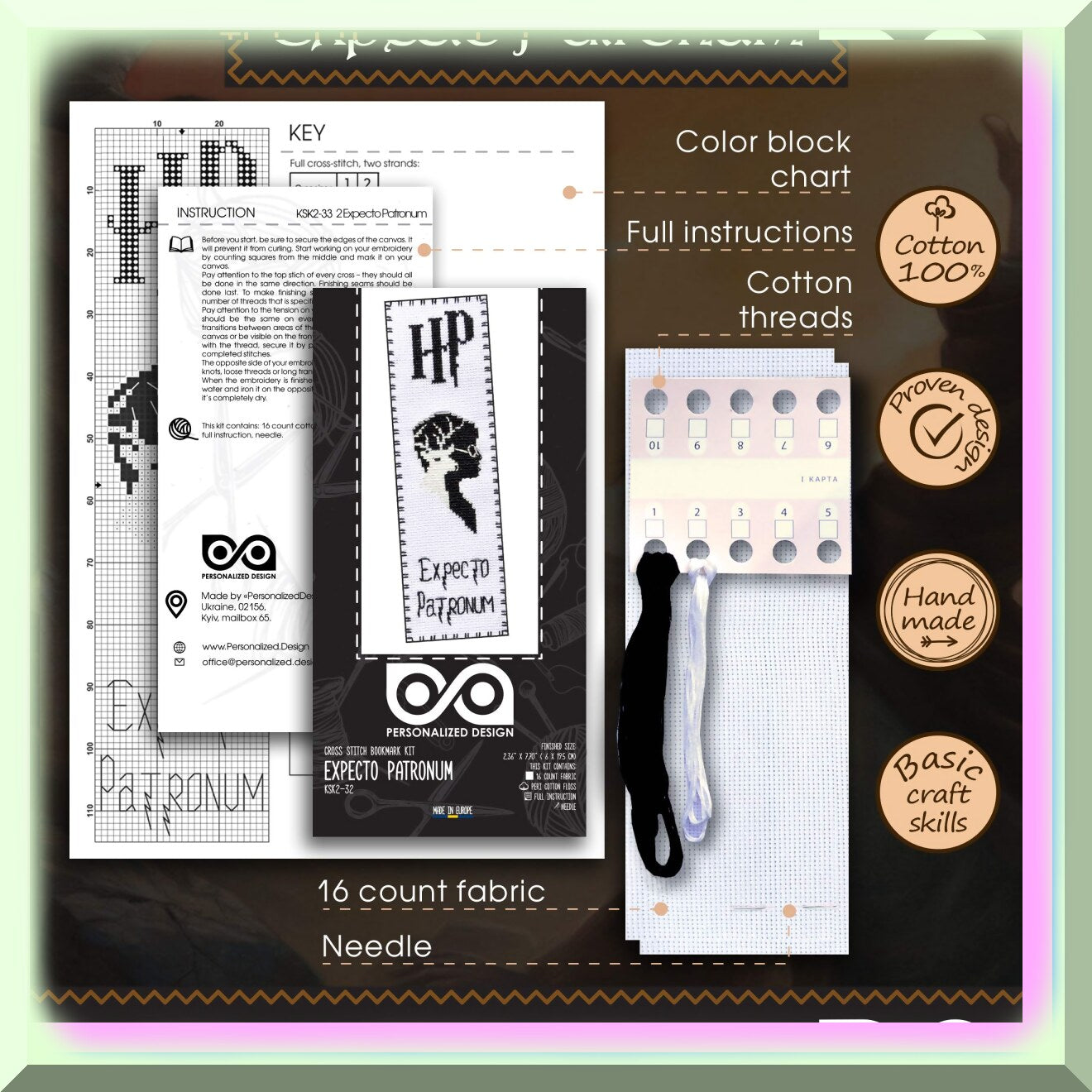 DIY Embroidery Bookmark Kit with Expecto Patronum Theme