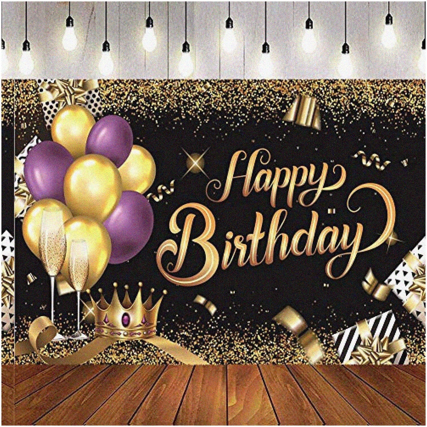 Birthday Bash Kit with Black and Purple Balloon Banner and Photo Booth Background