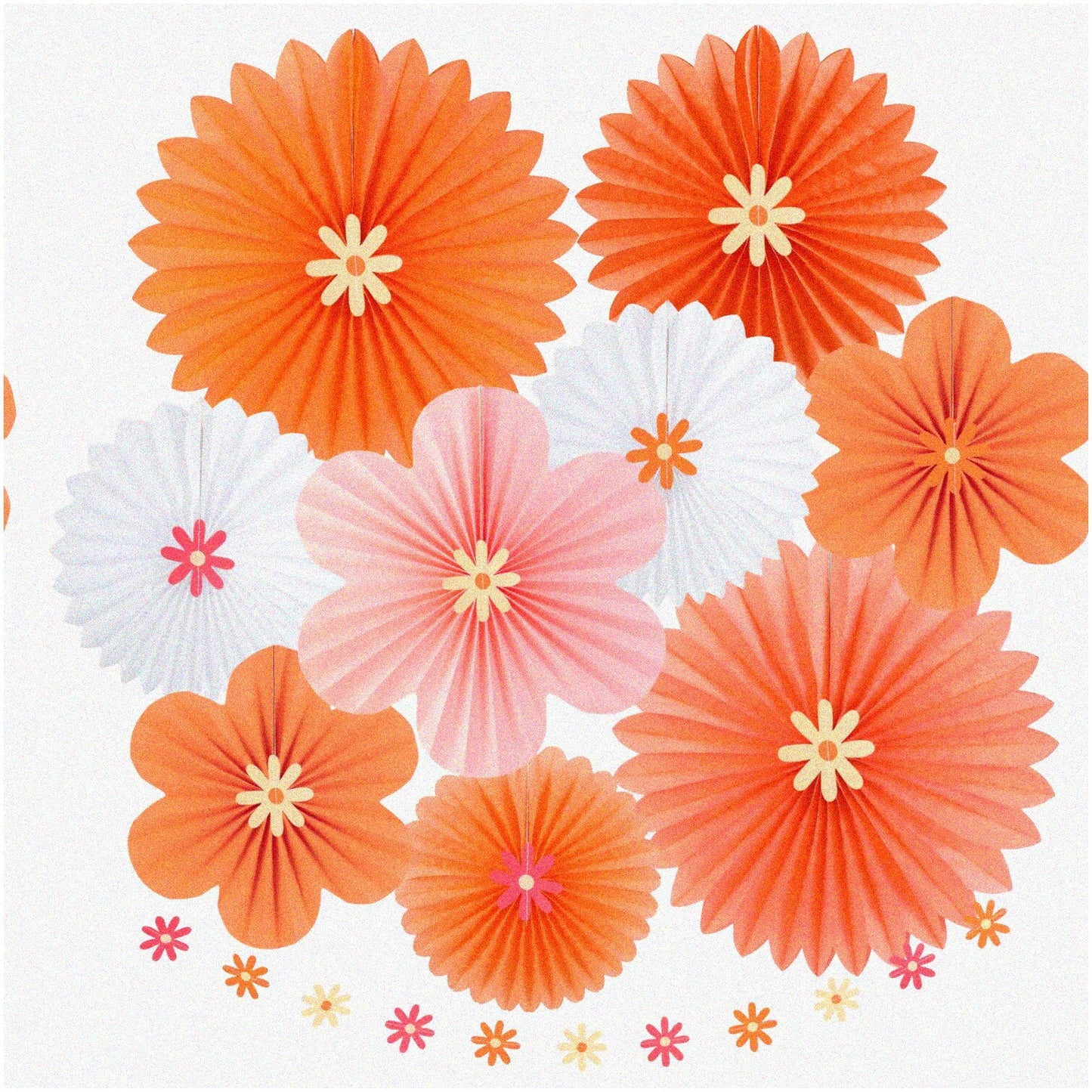 Pink and Orange Paper Fans Set of 9 for Decorations