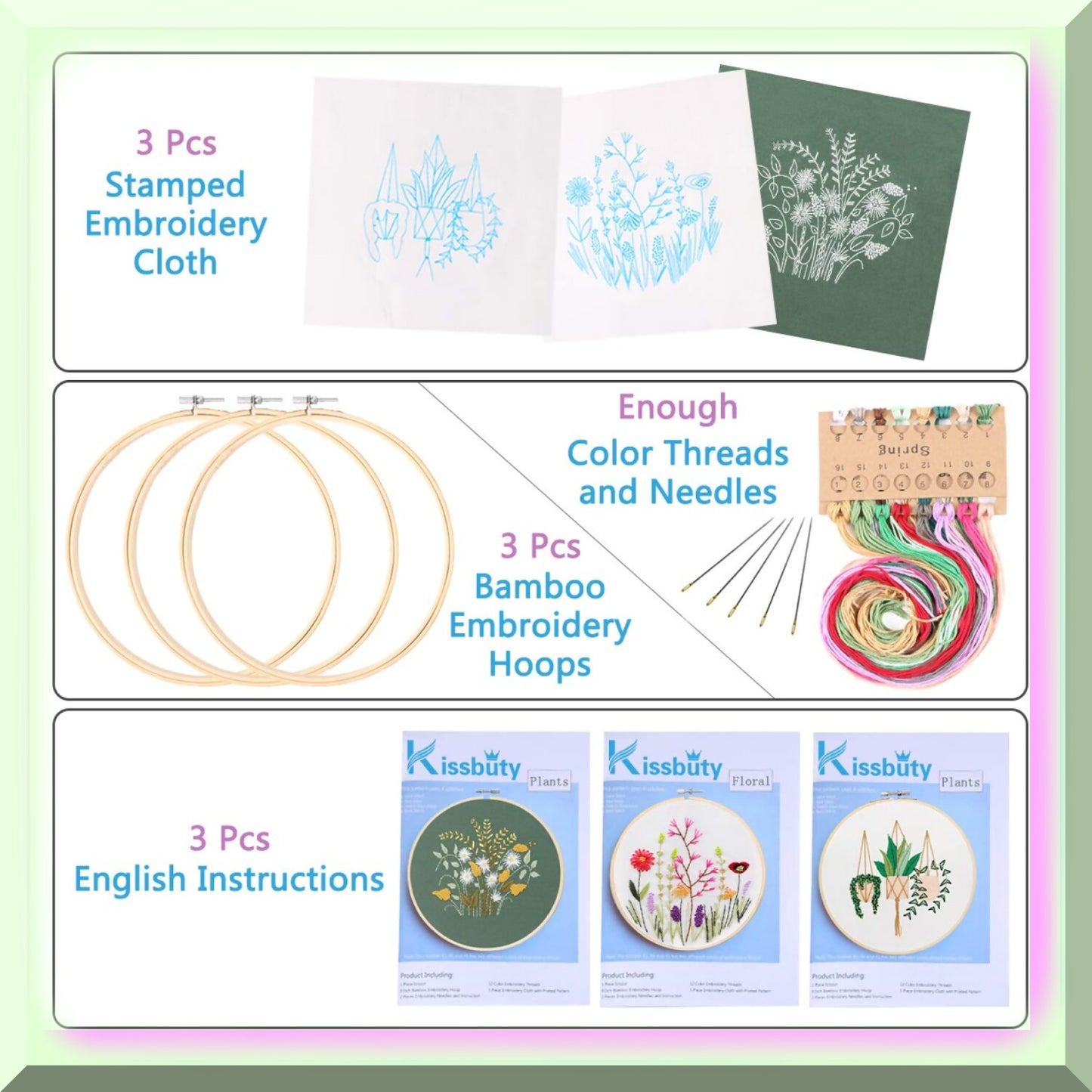 Complete Embroidery Starter Kit with Patterns, Hoops, Threads