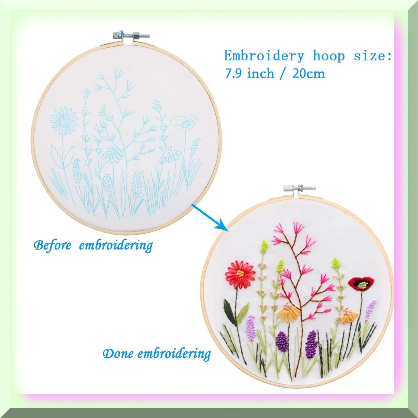 Complete Embroidery Starter Kit with Patterns, Hoops, Threads