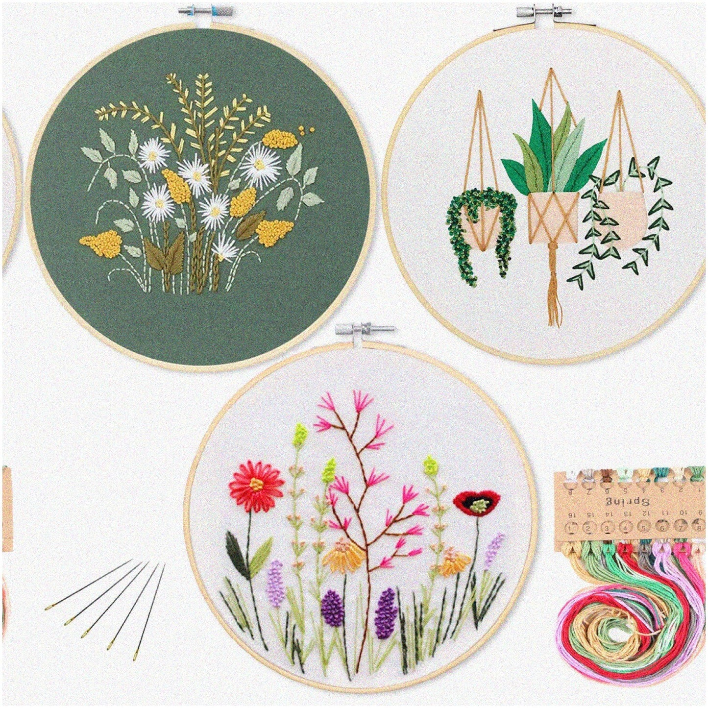 Complete Embroidery Starter Kit with Patterns, Hoops, Threads