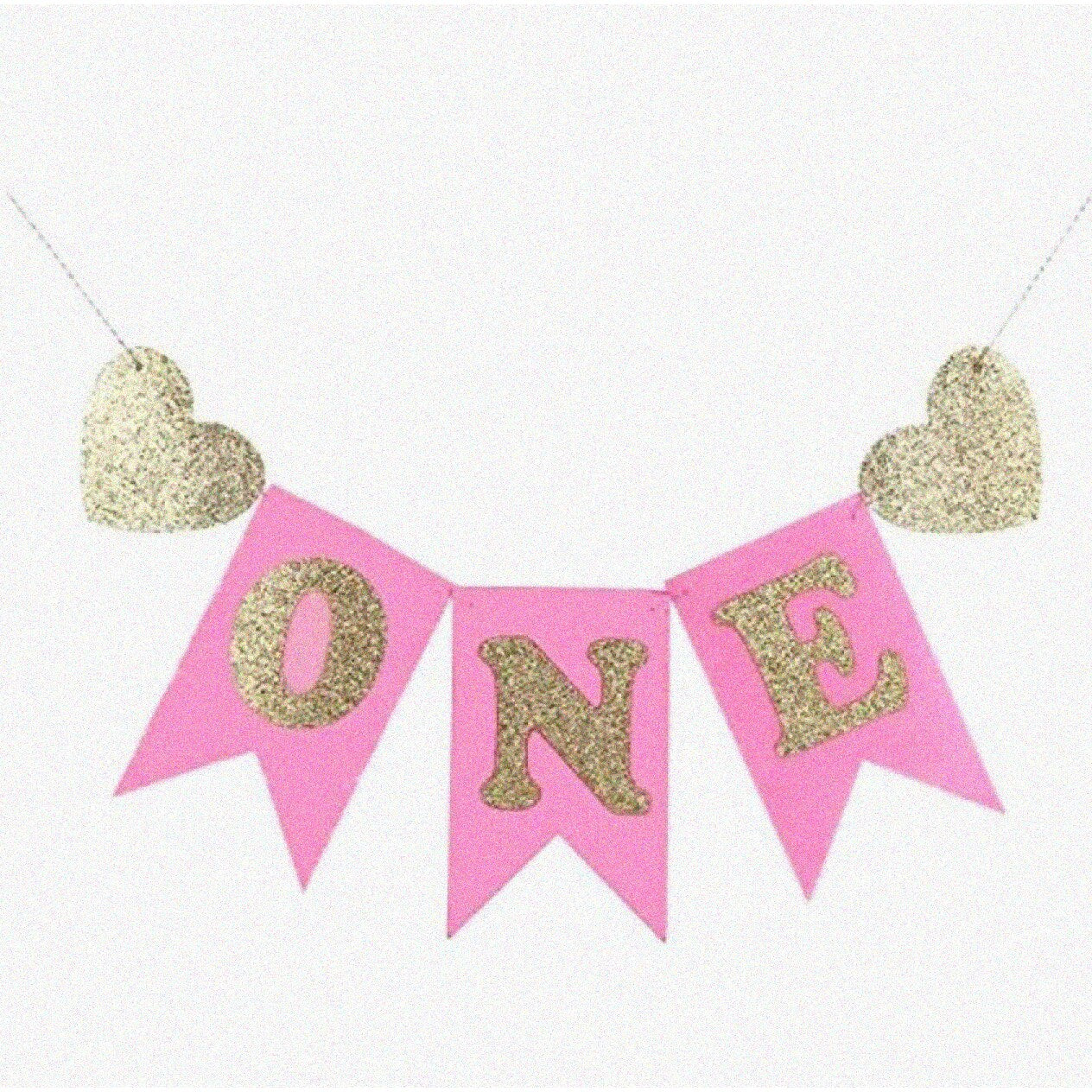 Pink Glitter Gold "ONE" First Birthday Highchair Banner