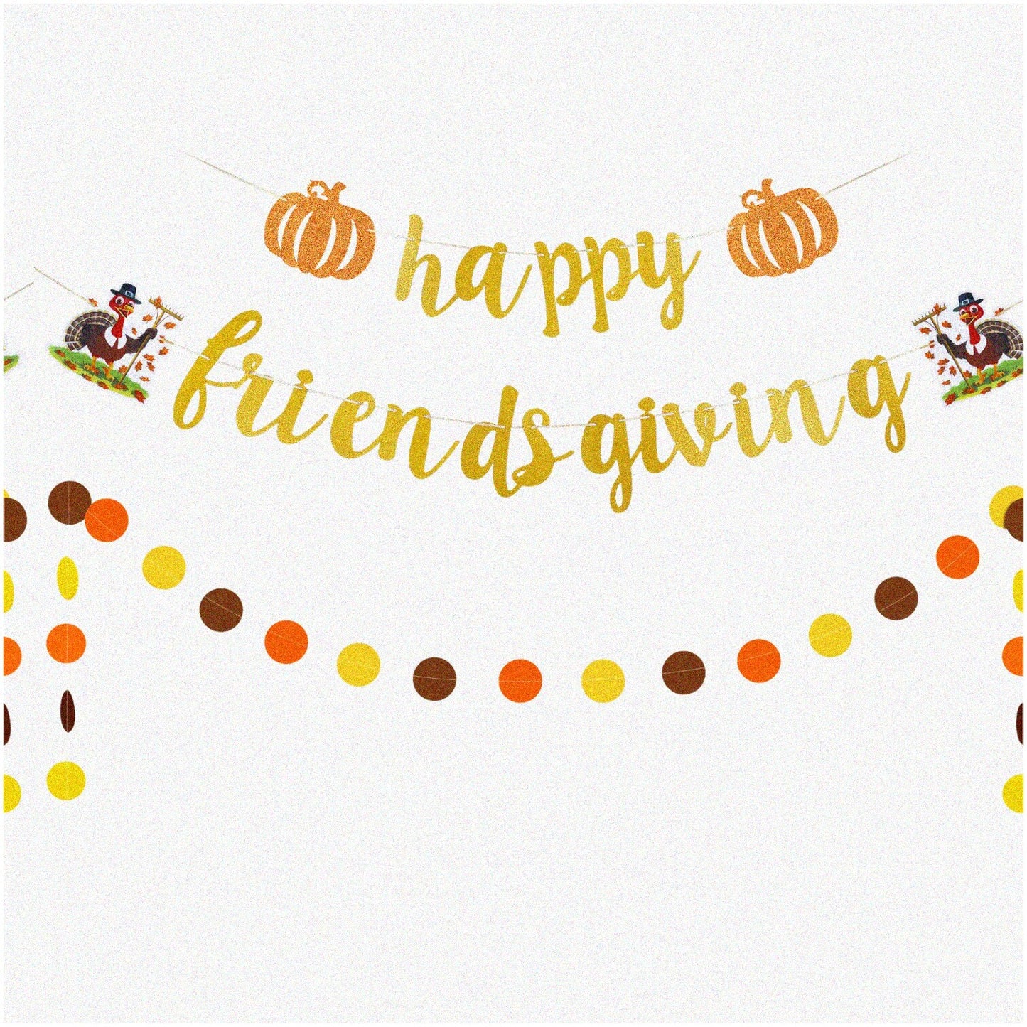 Friendsgiving Gold Glitter Banner and Circle Dots Garland Decorations