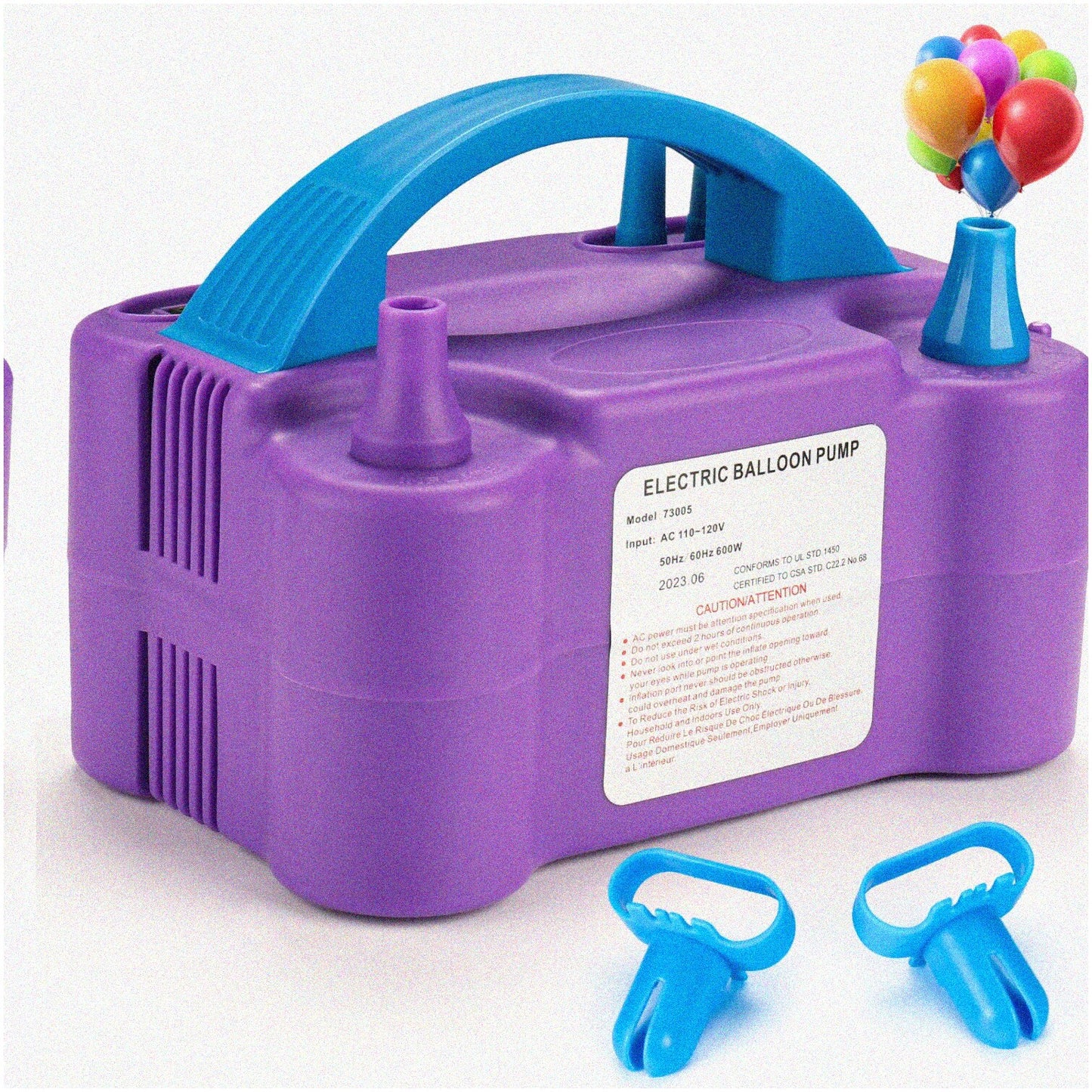 Electric Balloon Pump Purple 600W Dual Nozzle