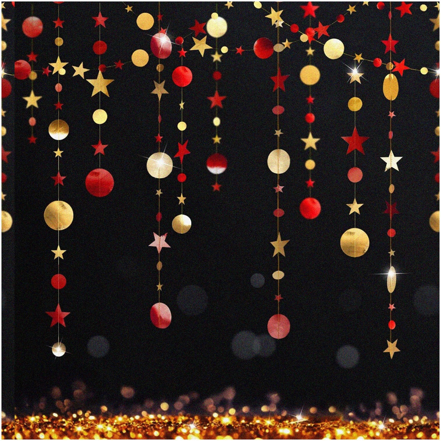 Gold Burgundy Star and Circle Celebration Garlands, 52ft